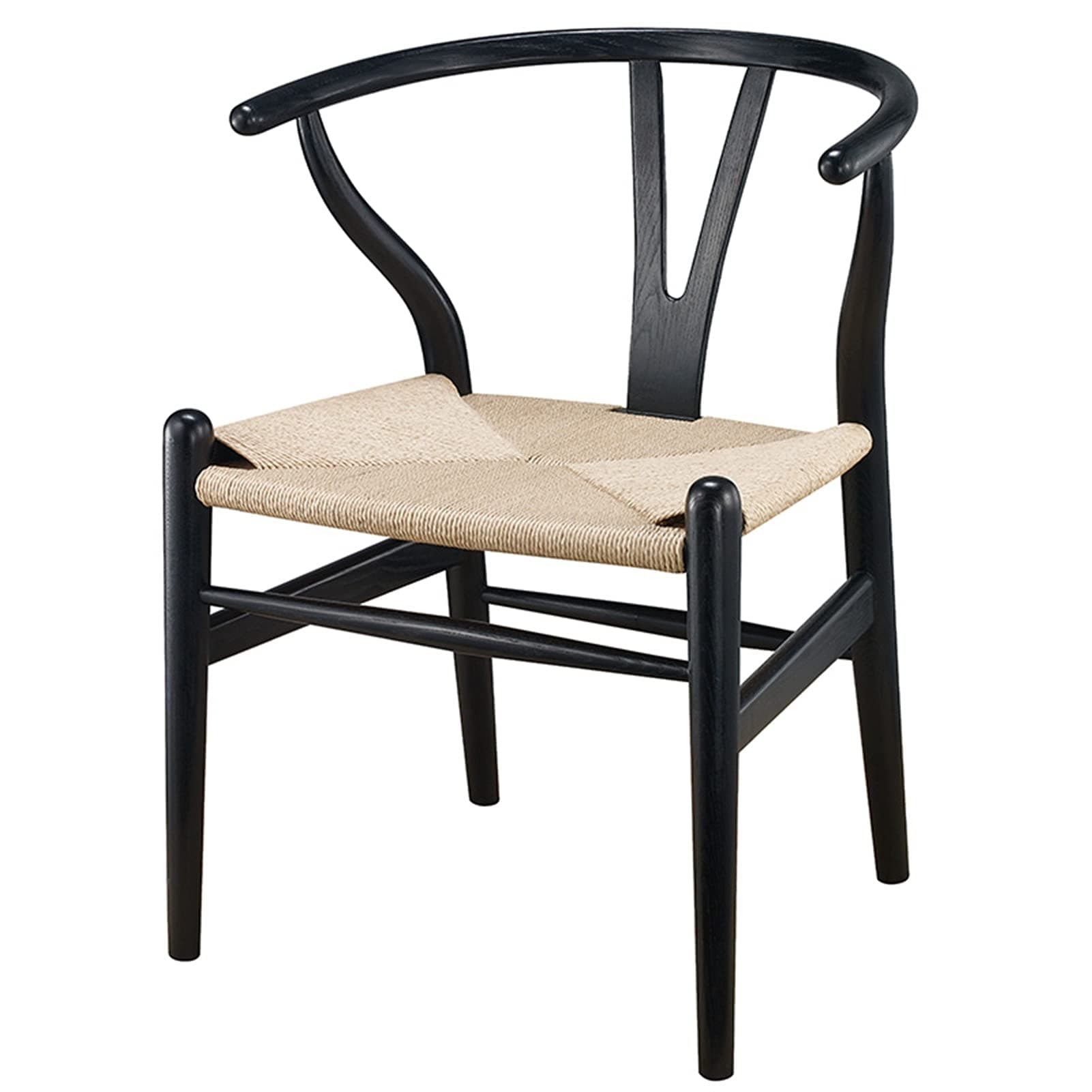 Wooden Wishbone Chair Hans Wegner Y Chair Solid Oak Wood Dining Room Furniture Luxury Dining Chair Armchair Classic Design 0909 (Color : Black Finish Beige)
