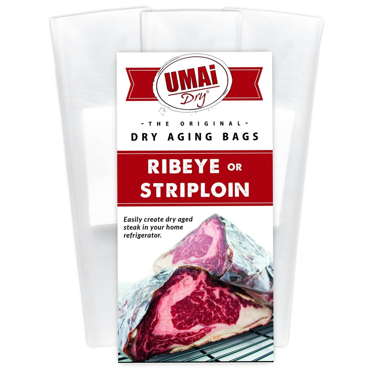 UMAi Dry Premium Dry Age Bags for Meat | Dry Aging Meat Kit for Refrigerator | Simple at Home Method for Ribeye Striploin Steaks | Packet Includes 3 Bags