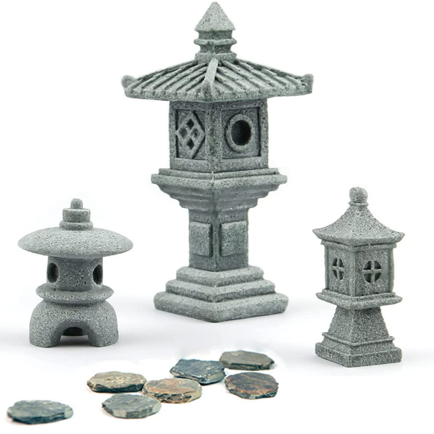 Miniature Fairy Garden Decoration Set,3 Japanese Lantern,10 Stepping Stone Mini Fairy Decor for Garden & Patio Micro Landscape Yard Bonsai Decoration