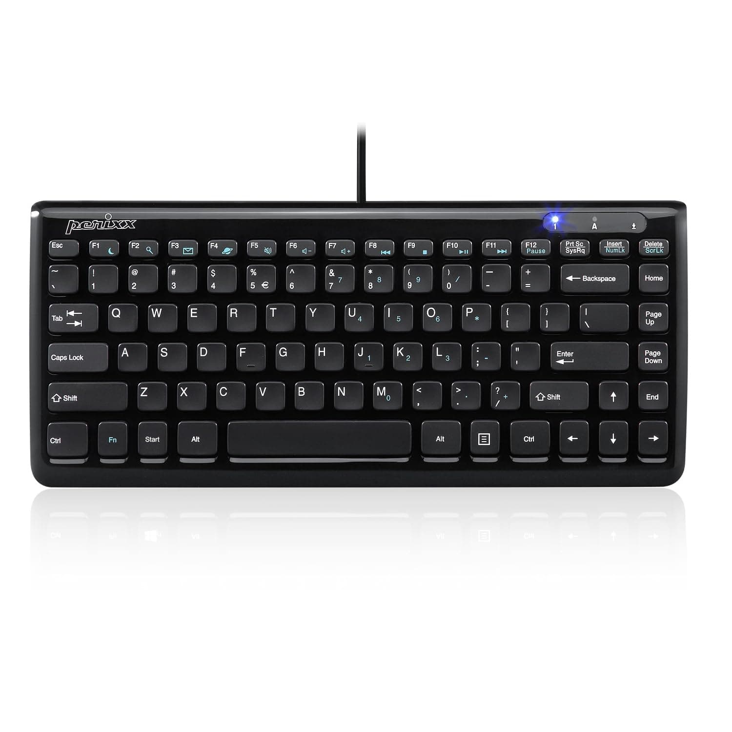 Perixx PERIBOARD-407 Compact USB Keyboard, 11 Multimedia Keys, Easy Setup, Piano Black, UK Layout