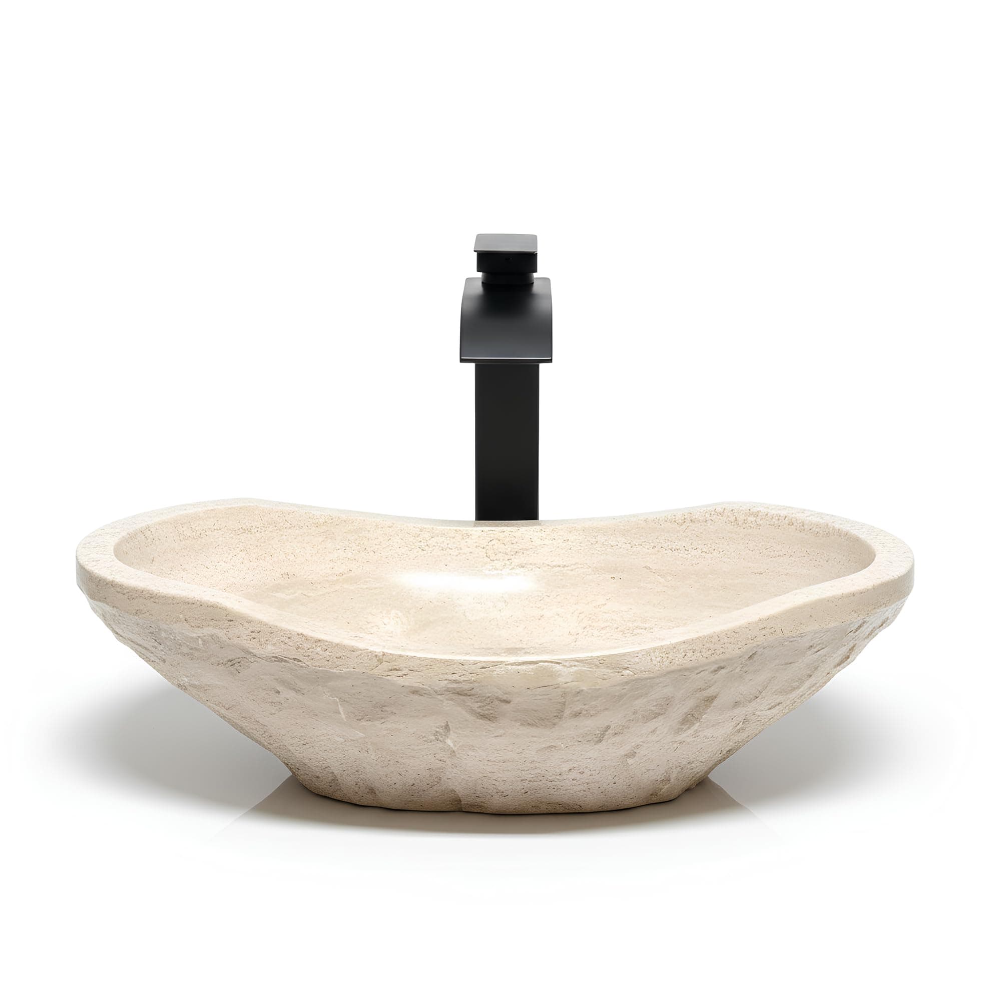Chiseled Marble Bathroom Vessel Sink, Oval Canoe Shape, 100% Natural Stone, Hand Carved, Free Matching Soap Tray