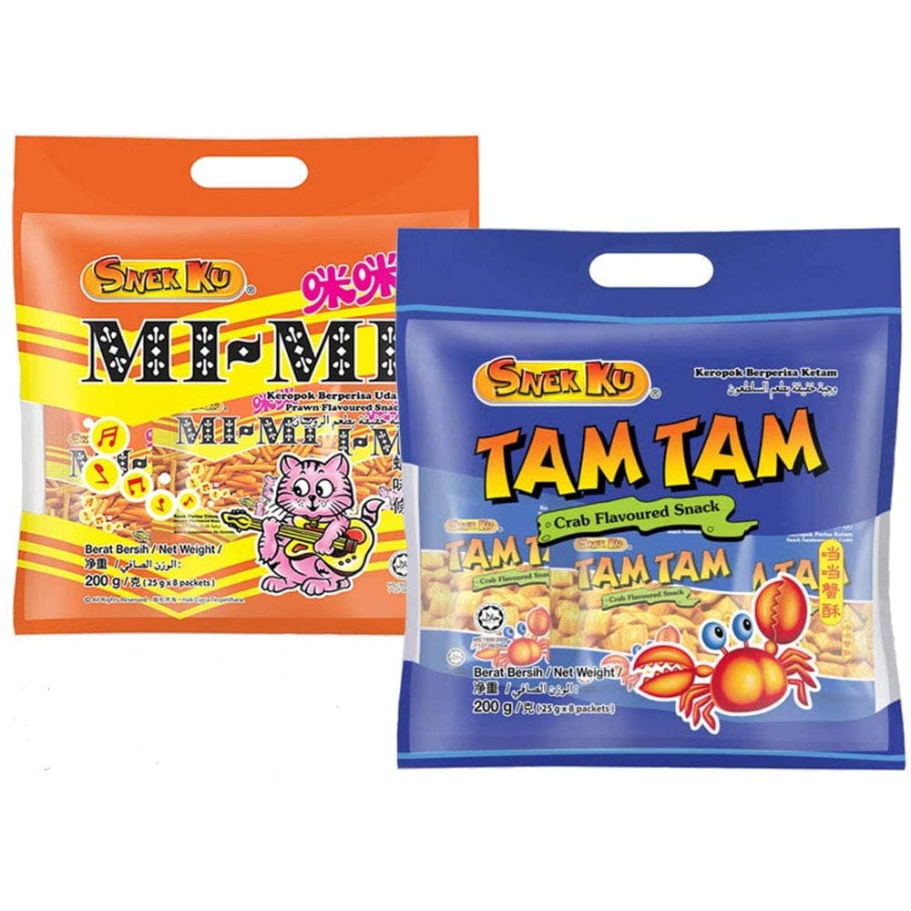 Snek Ku Malaysia Tam Tam Crab Flavour MiMi Prawn Flavour Snack Food Biscuit Biskut Tea Time Biskuat Halal 200g x 1 Pack (Crab Flavour)