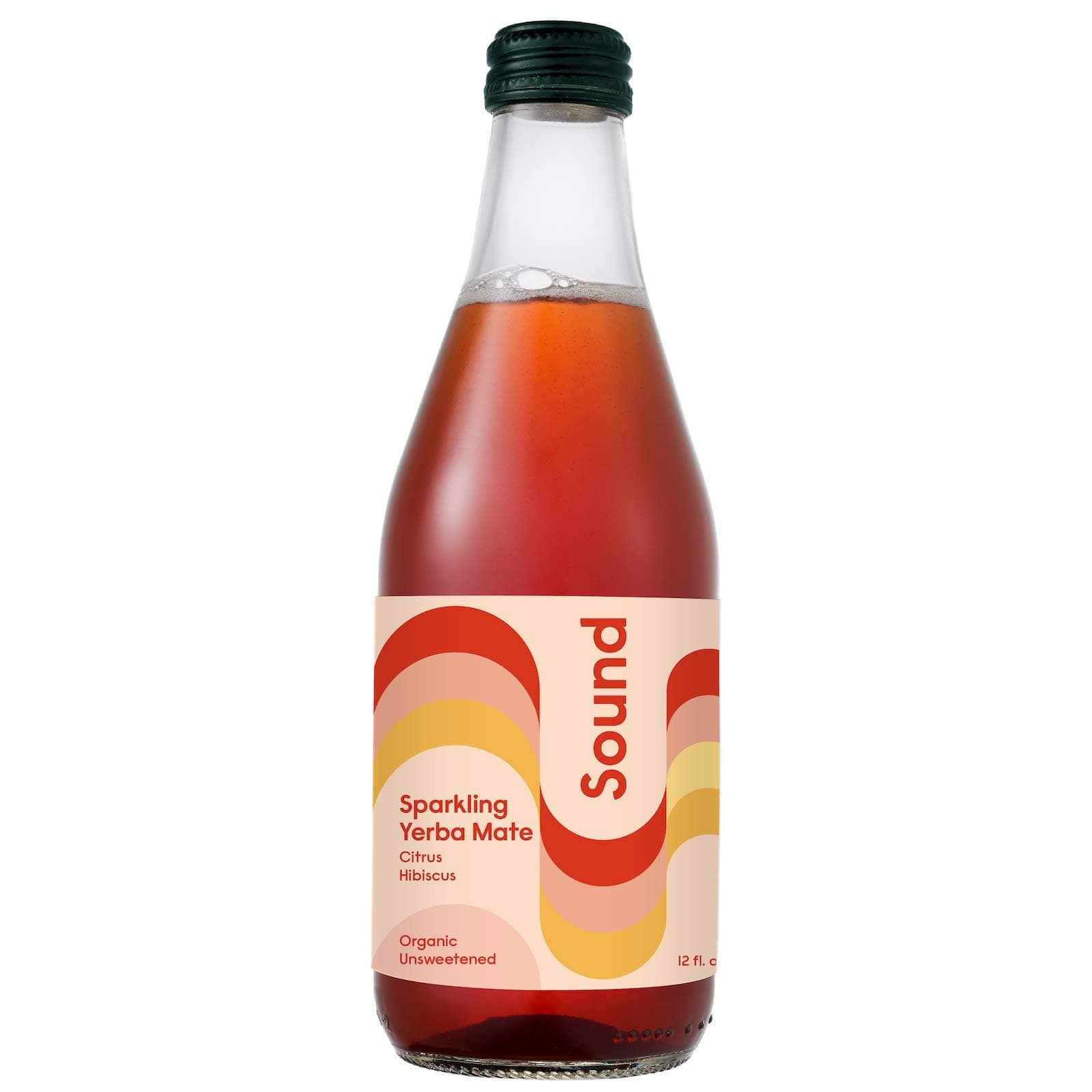 Sound Organic Sparkling Tea, Yerba Mate with Citrus and Hibiscus, Unsweetened, Whole30, Non-GMO, Zero Calories - 12 fl oz, Pack of 12