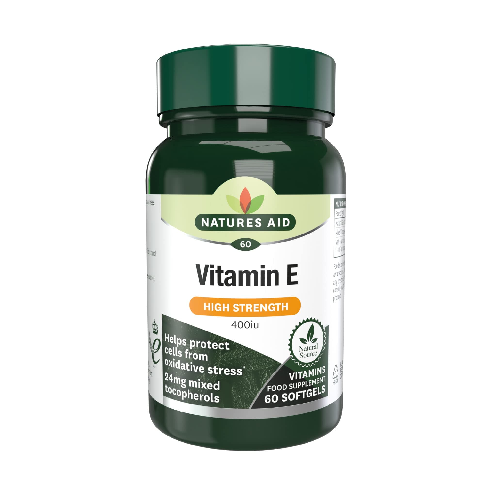 Natures Aid Vitamin E 400iu – Supports Skin, Heart & Immune Health - Natural Source – High Strength Antioxidant – Non-GMO, Gluten-Free – 60 Softgel Capsules