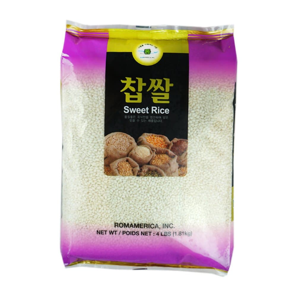 ROM AMERICA Sweet Sticky Glutinous Short Grain White Rice for Asian Cooking and Desserts - Thai Mango Sticky Rice, Sweets, Pudding, Tteok Rice Cake, Mochi, Coconut Rice - 찹쌀 - 4 Pound (Pack of 1)
