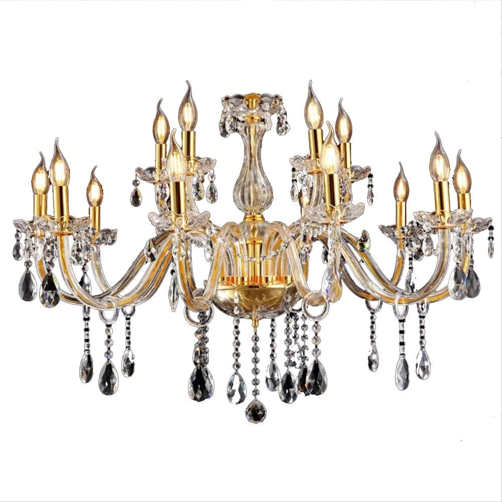 SAILUN 10+5 Light Crystal Chandelier Classic Vintage Lighting Pendant Lamp Ceiling Light for Bedroom Living Room - Golden - E14 LED Bulb Type [Energy Class A++]