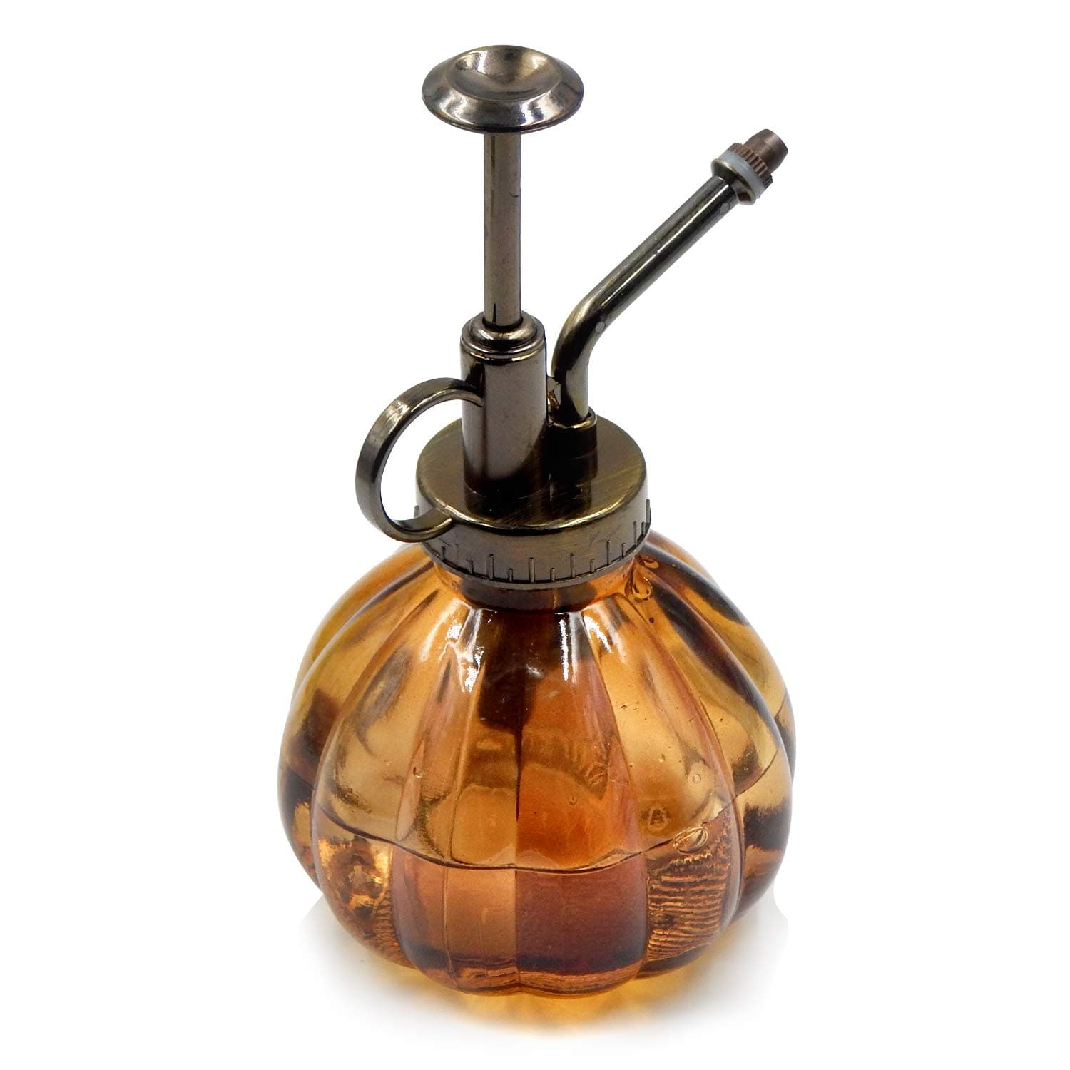 TOSSOW Glass Watering Can Glass Hand Pressure Watering Spray Bottle with Bronze Plastic Top Pump Vintage Pumpkin Spray Bottle for Plants Bonsai Flowers(Brown)