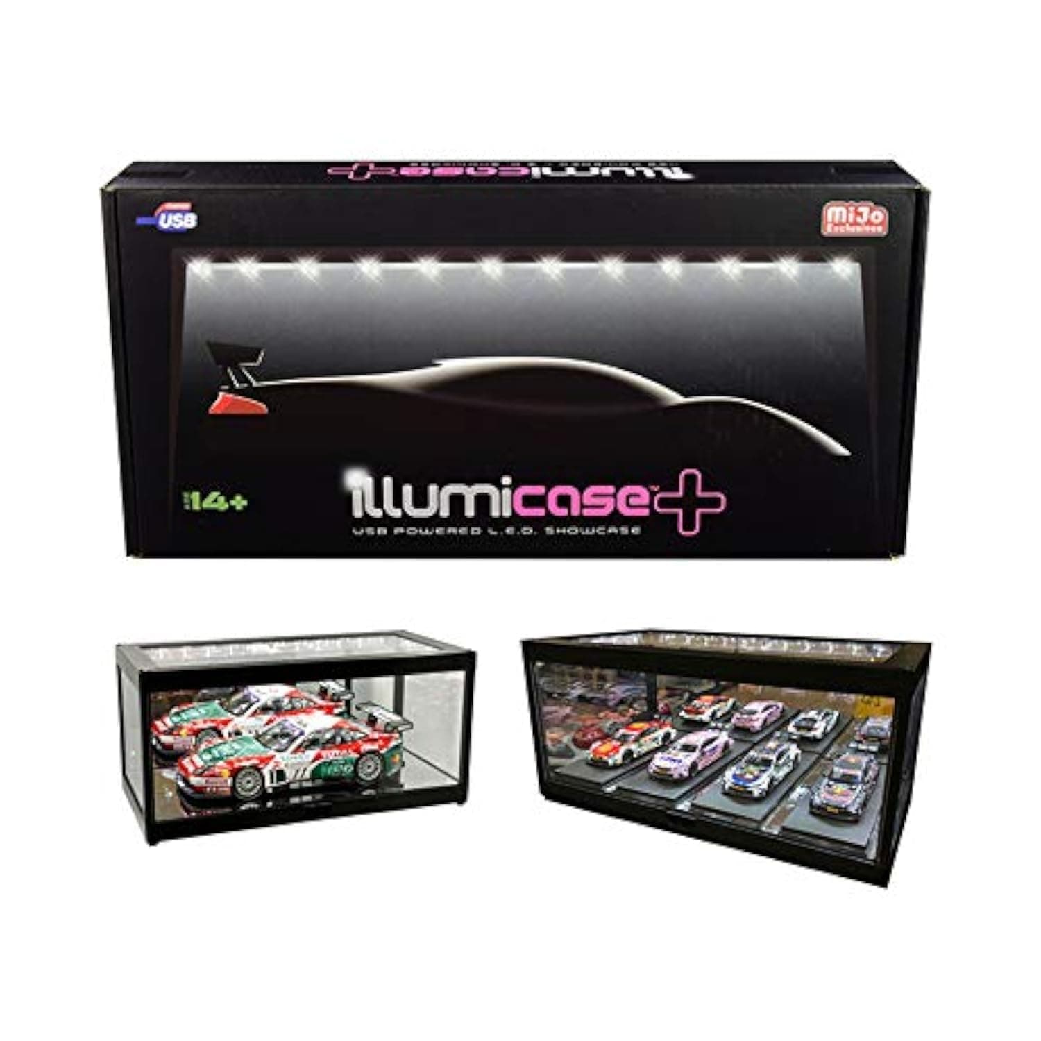 Collectible Display Show Case Illumicase+ with LED Lights and Mirror Base and Back for 1/64 1/43 1/32 1/24 1/18 Scale Models by MJ7710