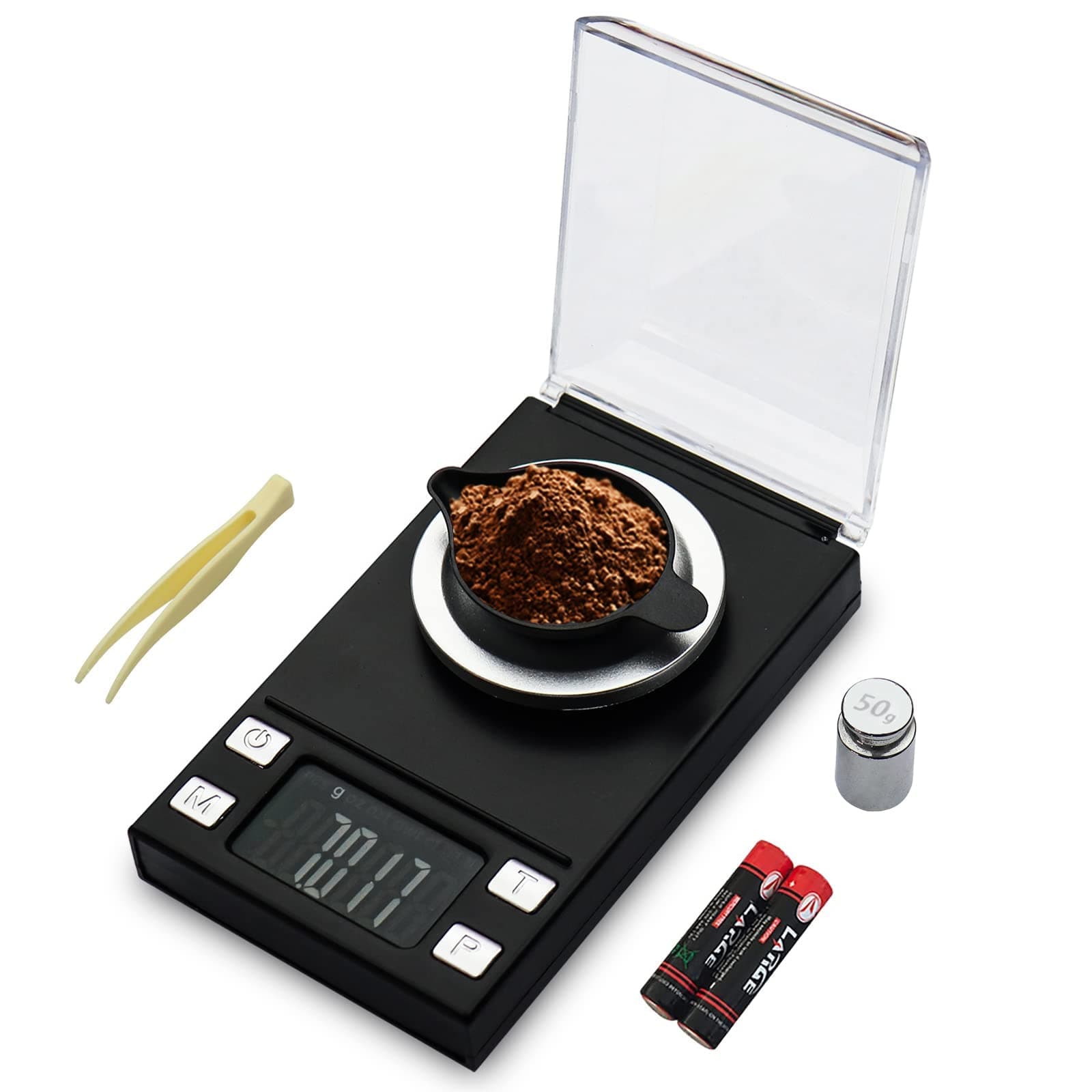 Milligram Scale 50g/0.001g,Precision Mini Carat Gram Scale for Powder Medicine,Jewelry,Gem,Reloading,Lab,Pocket Scale with Cal Weight,Professional Mg Scale with Tare,LCD Display,Powder Scoop