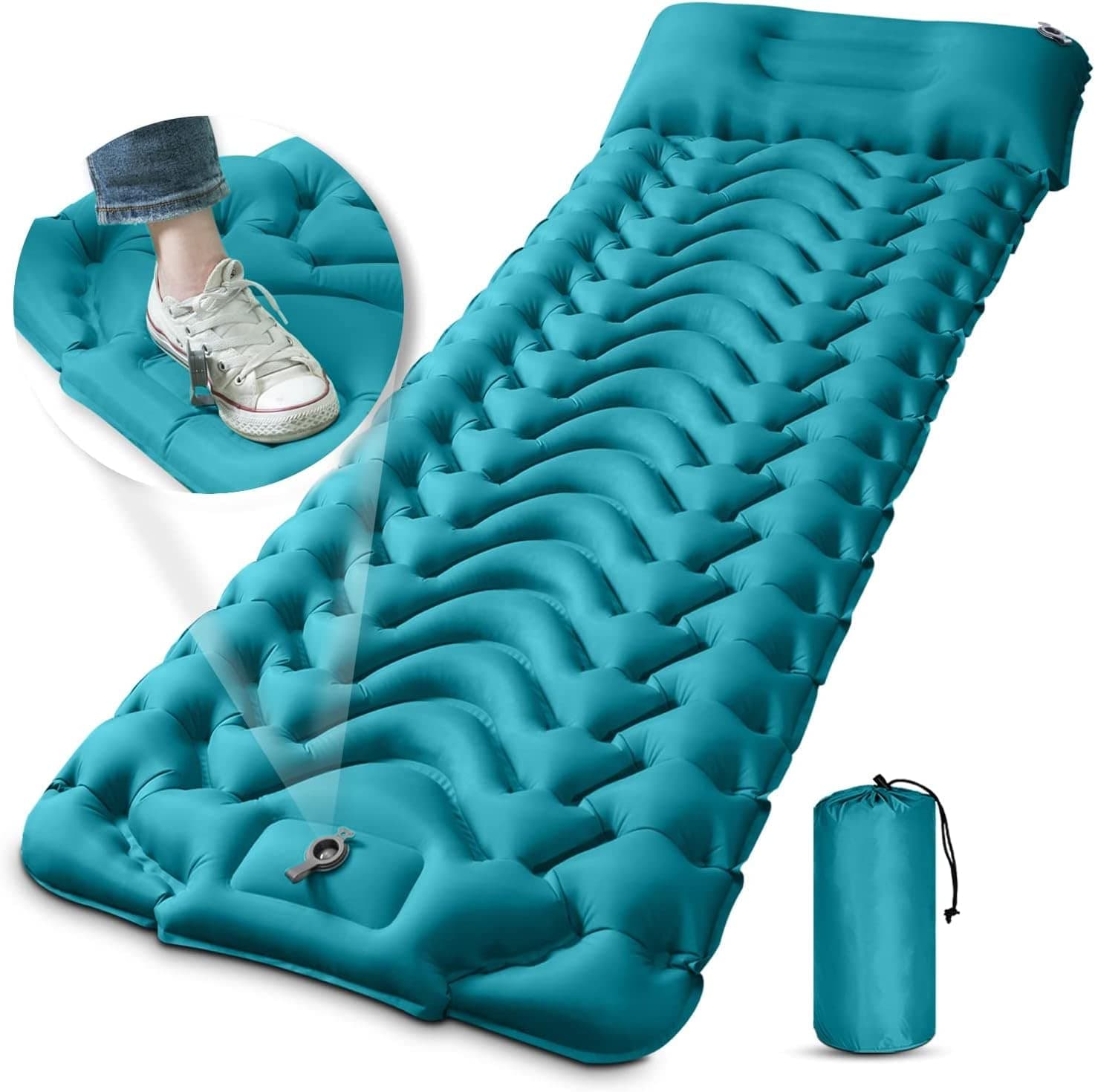 THMINSCamping Sleeping Pad, Inflatable Sleeping Mat with Pillow Built-in Pump, Compact Ultralight Waterproof Camping Air Mattress for Backpacking, Hiking, Tent, Traveling (blue)
