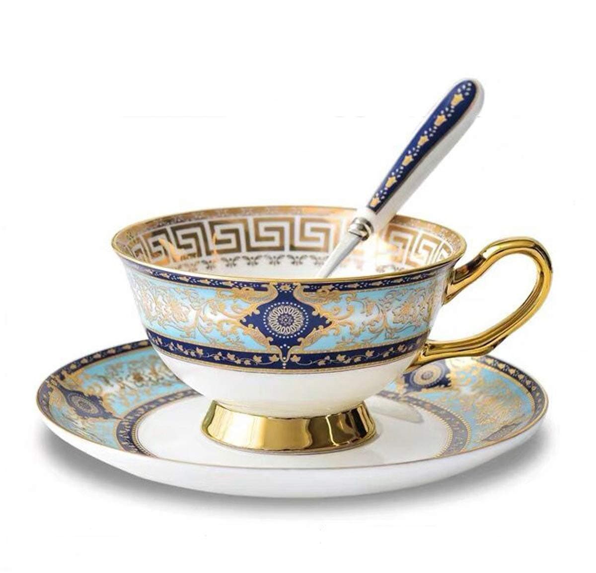 YBK Tech Euro Style Cup& Saucer Set Art Bone China Ceramic Tea Coffee Cup for Breakfast Home Kitchen