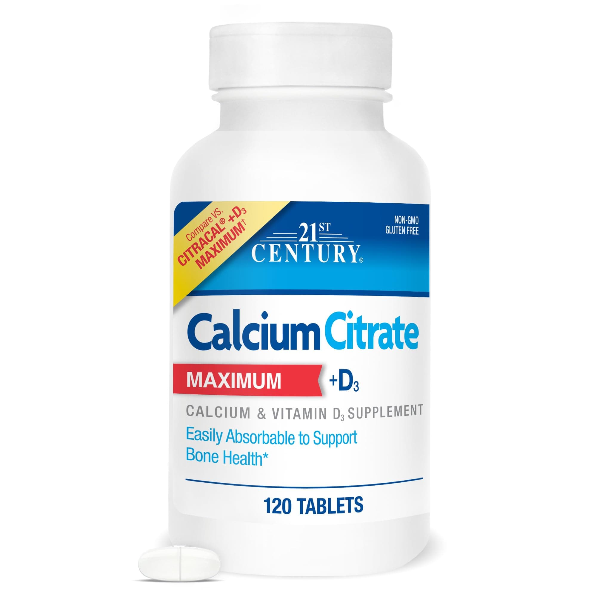 21st Century Calcium Citrate Plus D Maximum Caplets, 120 Count (27493)