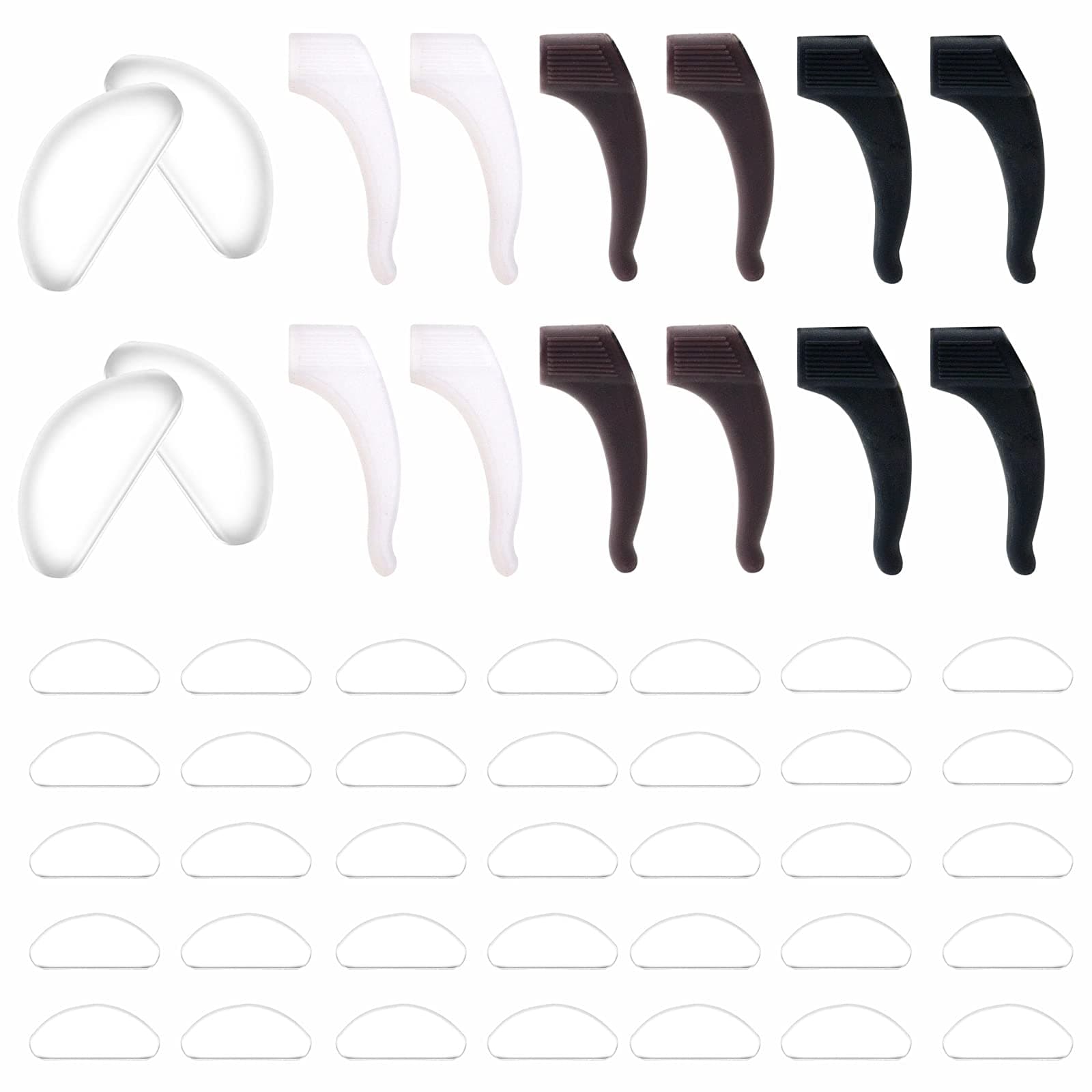 18 Pairs Adhesive Silicone Eyeglasses Nose Pads with 6 Pairs Comfortable Anti Slip Glasses Ear Grip Hooks Holder Temple Hook Tip for Sport Eyeglasses Sunglasses Glass Spectacles (Transparent, 1mm)