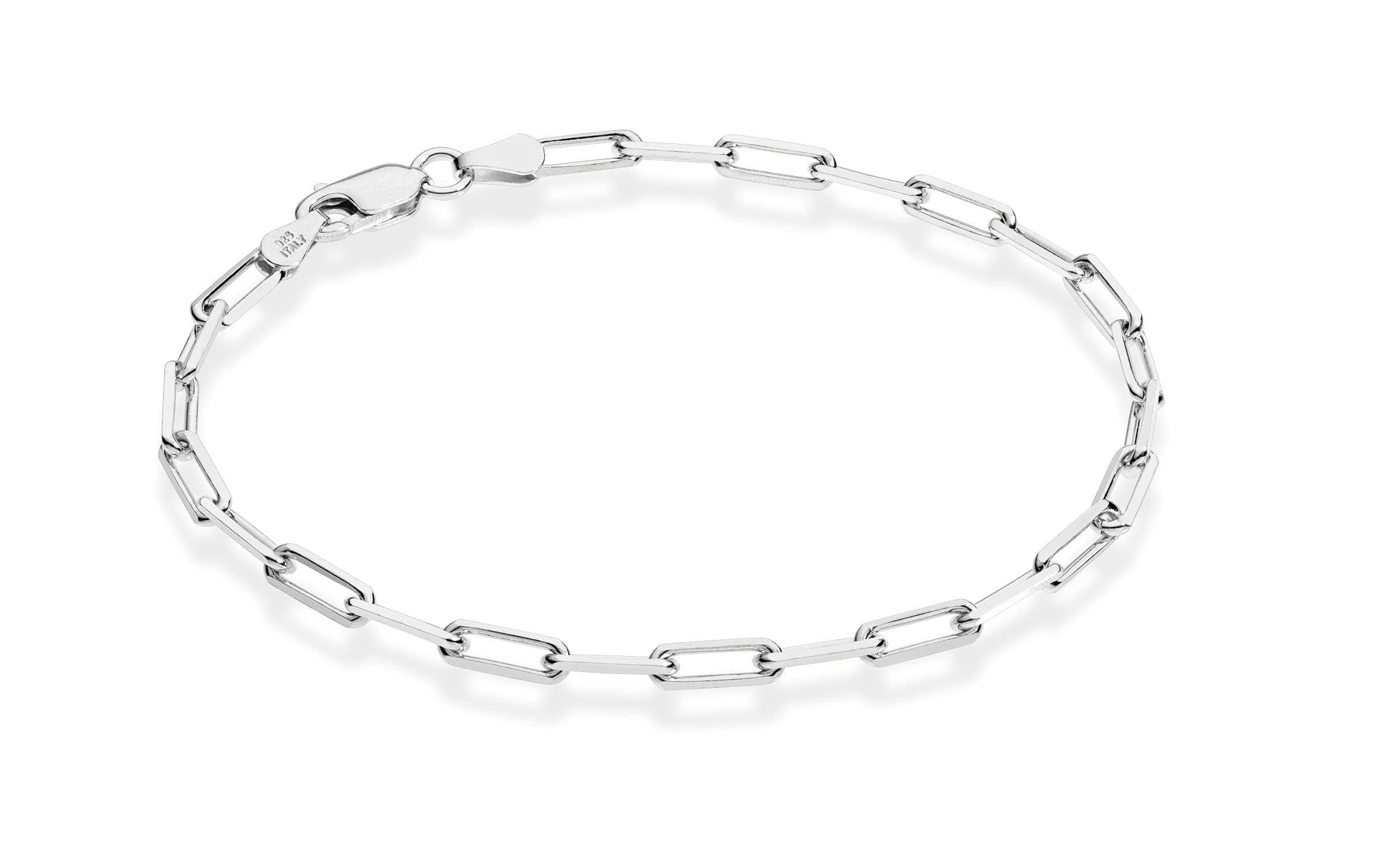 Miabella Solid 925 Sterling Silver Italian 3mm Paperclip Link Chain Bracelet for Women Men, Made in Italy