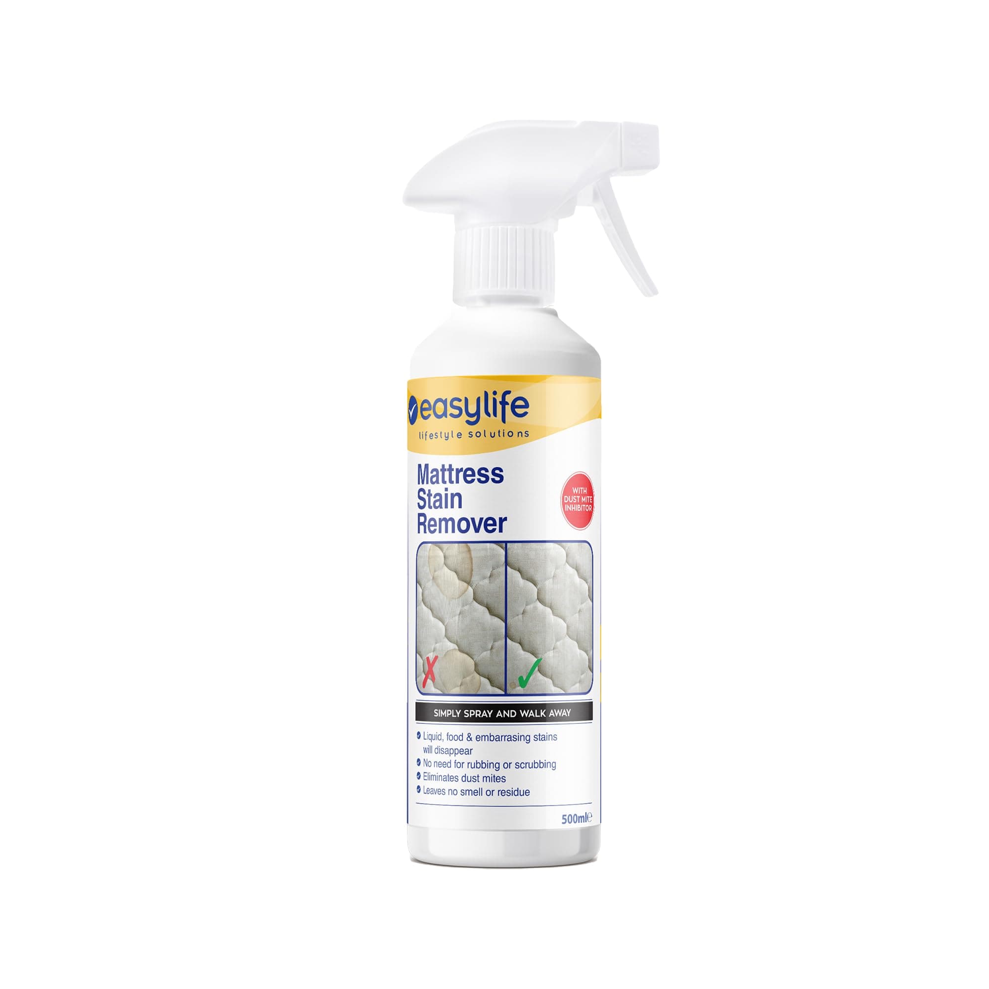 Easylife Mattress Stain Remover Spray, Mattress Cleaner Instantly Removes Tough Stains, Non-Toxic Upholstery Cleaner Works on Carpet, Clothes, Sofa & More, 500ml, Stain Removers - Fully Guaranteed