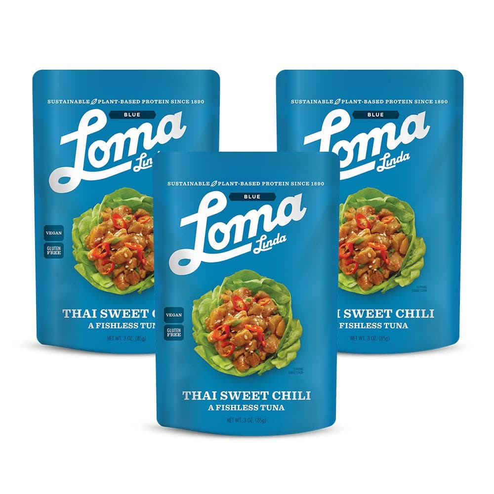 Loma Linda Blue - Plant-Based Meal Solution - Thai Sweet Chili Fishless Tuna (3 oz.) (Pack of 6) - Non-GMO, Gluten Free