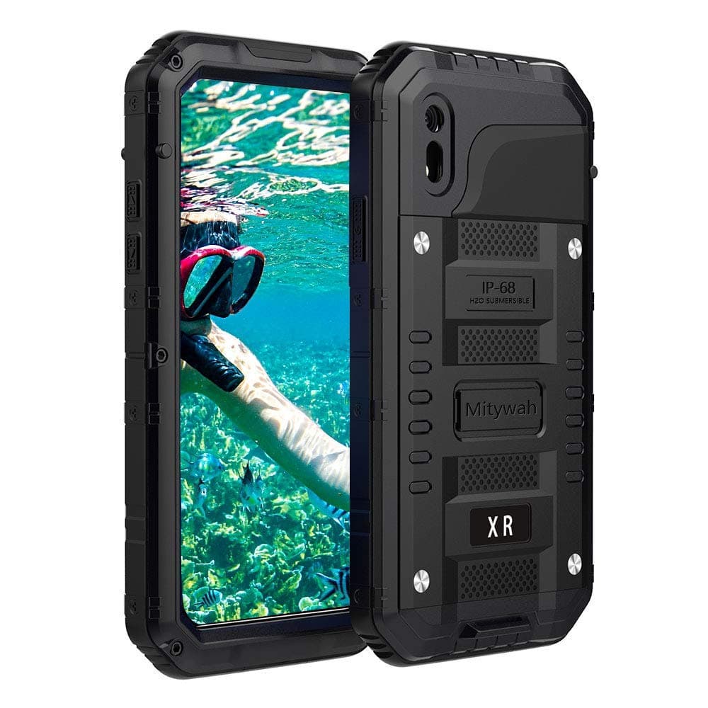 Waterproof Case for iPhone XR, Heavy Duty Military Grade Shockproof Case with Built-in Screen Protector, Full Body Underwater Protective Metal Case 6.1 inch, Black