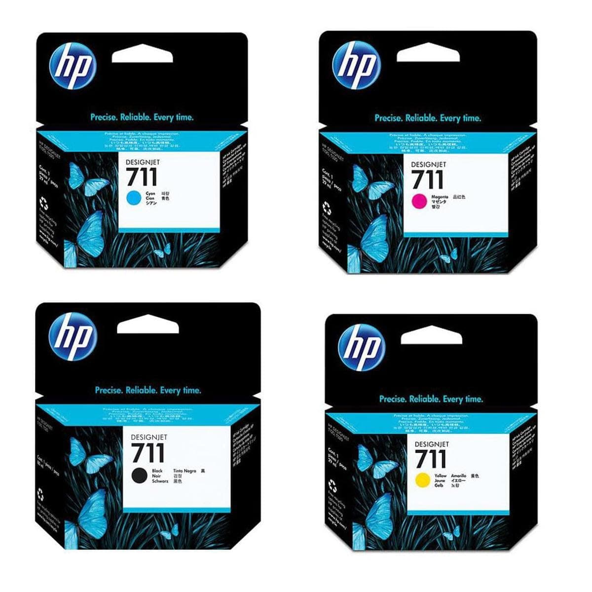 HP 711 Ink Cartridge Set: 80ml Black, 29ml Cyan, Magenta, Yellow; Compatible with HP LaserJet 1710, 1720; HP Brand; Refillable; Smudge-Resistant Prints, Precise Line Accuracy
