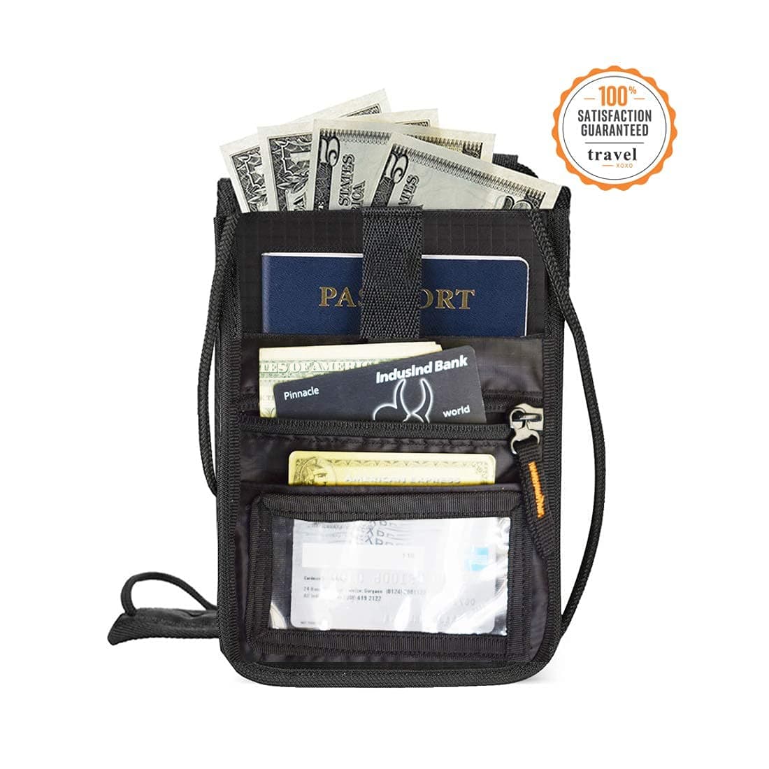 TravelXOXO Polyester Hidden Neck Stash Wallet Black