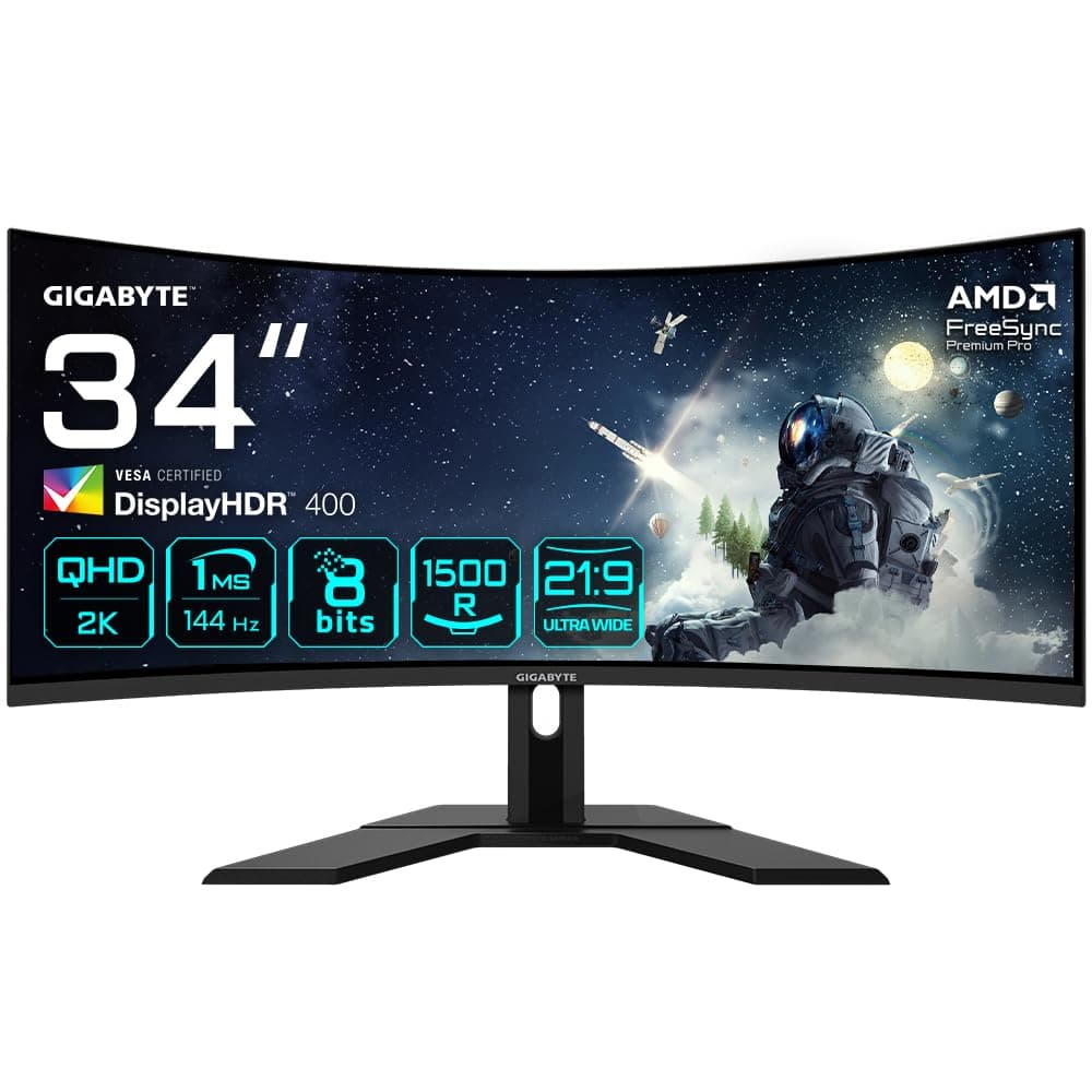 GIGABYTE G34WQC A EK 34" LCD UltraWide Quad HD Curved Gaming Monitor - 3440 x 1440(UltraWide Quad HD), 144Hz, 1ms, FreeSync Premium, DisplayHDR 400, HDMI 2.0, DisplayPort 1.4