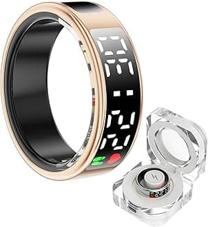 Smart Ring Health Tracker With LED Display Screen, Wearable Sleep Heart Rate Step Blood Oxygen Blood Pressure Tracker IP68 Waterproof Smart Ring For Women Men(Gold,11)