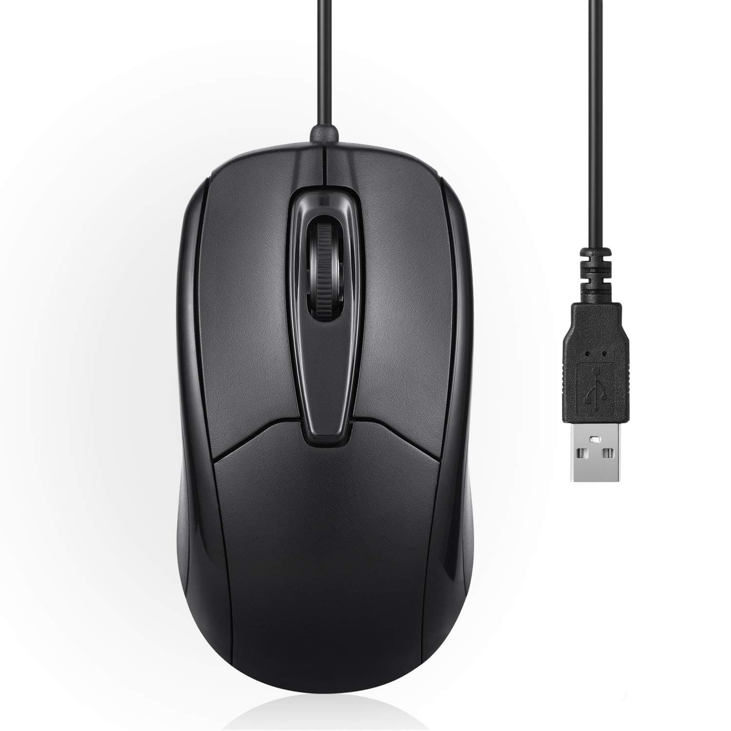 PERIMICE-209U Wired USB Mouse with Scroll Wheel for Left or Right-hand Use, for Computers and Laptops, Black