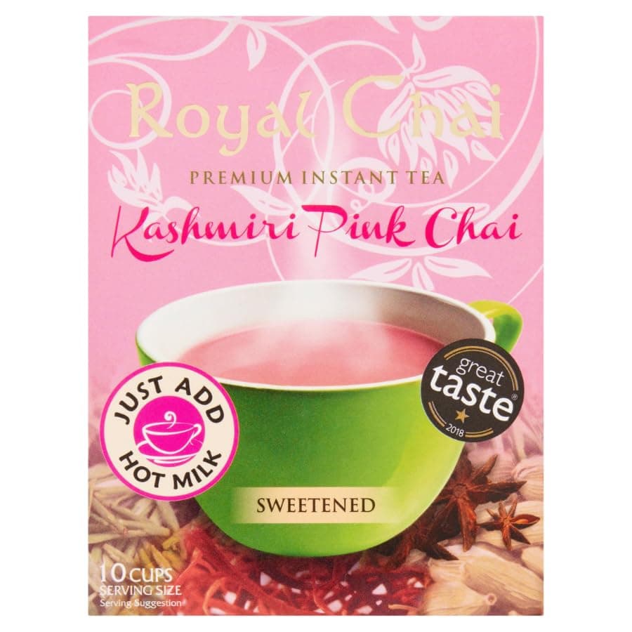 Tea Bags & Drinks with Royal Chai Kashmiri Pink Chai Sweetened (10 Cups) 200g - 1 Pack | Just Add Hot Water, Premium Instant Tea, Traditional Tea From the Hills of Kashmir.