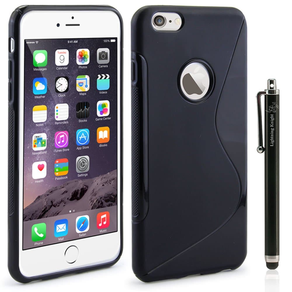 iPhone 6 Plus Case - LK S Shape Slim TPU Gel Rubber Soft Skin Silicone Case Cover for iPhone 6 Plus (5.5inch) + Stylus Pen (TPU - Black)