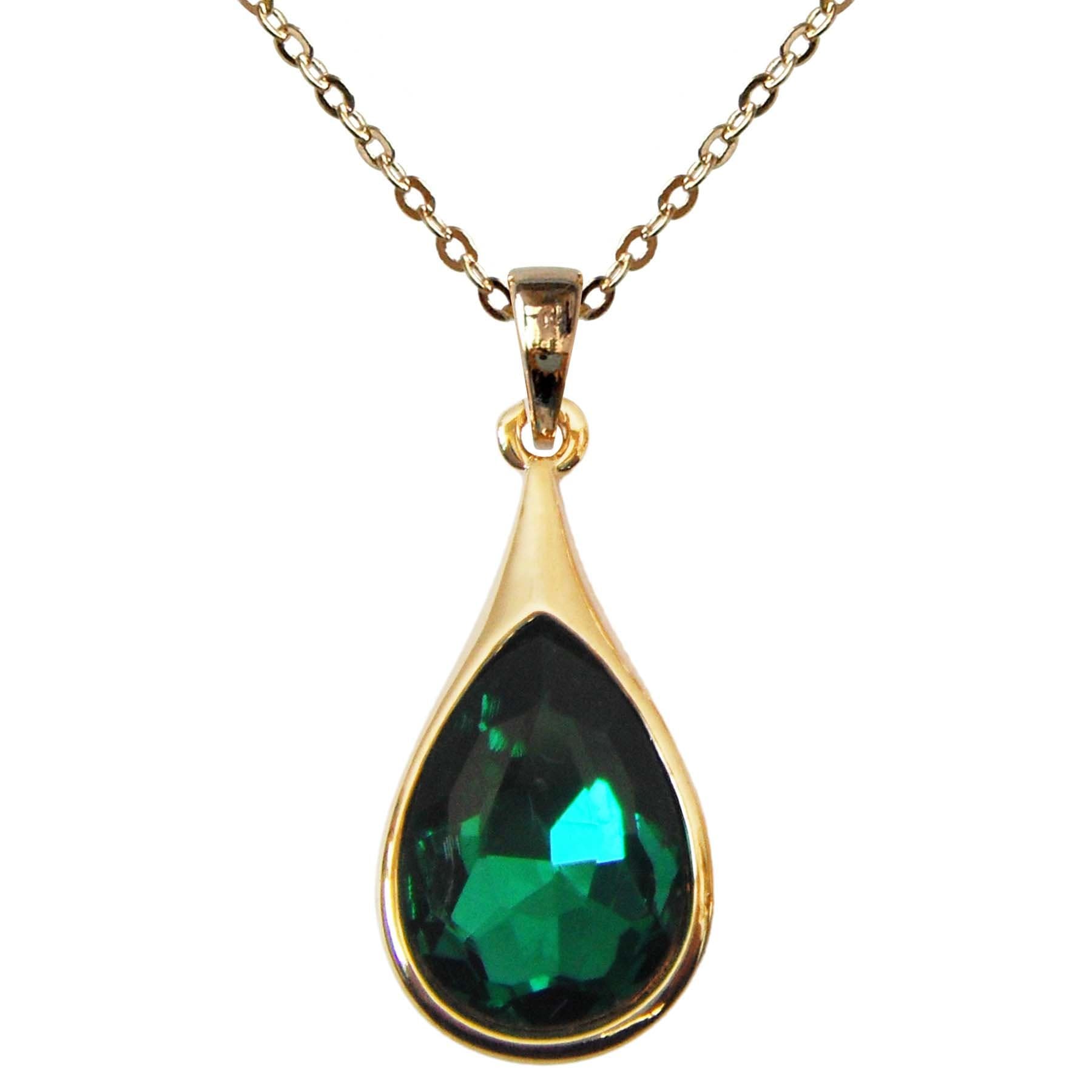 18k Gold Plated Water Drop Pear-Shaped Zircon Pendant Necklace 16"+2"