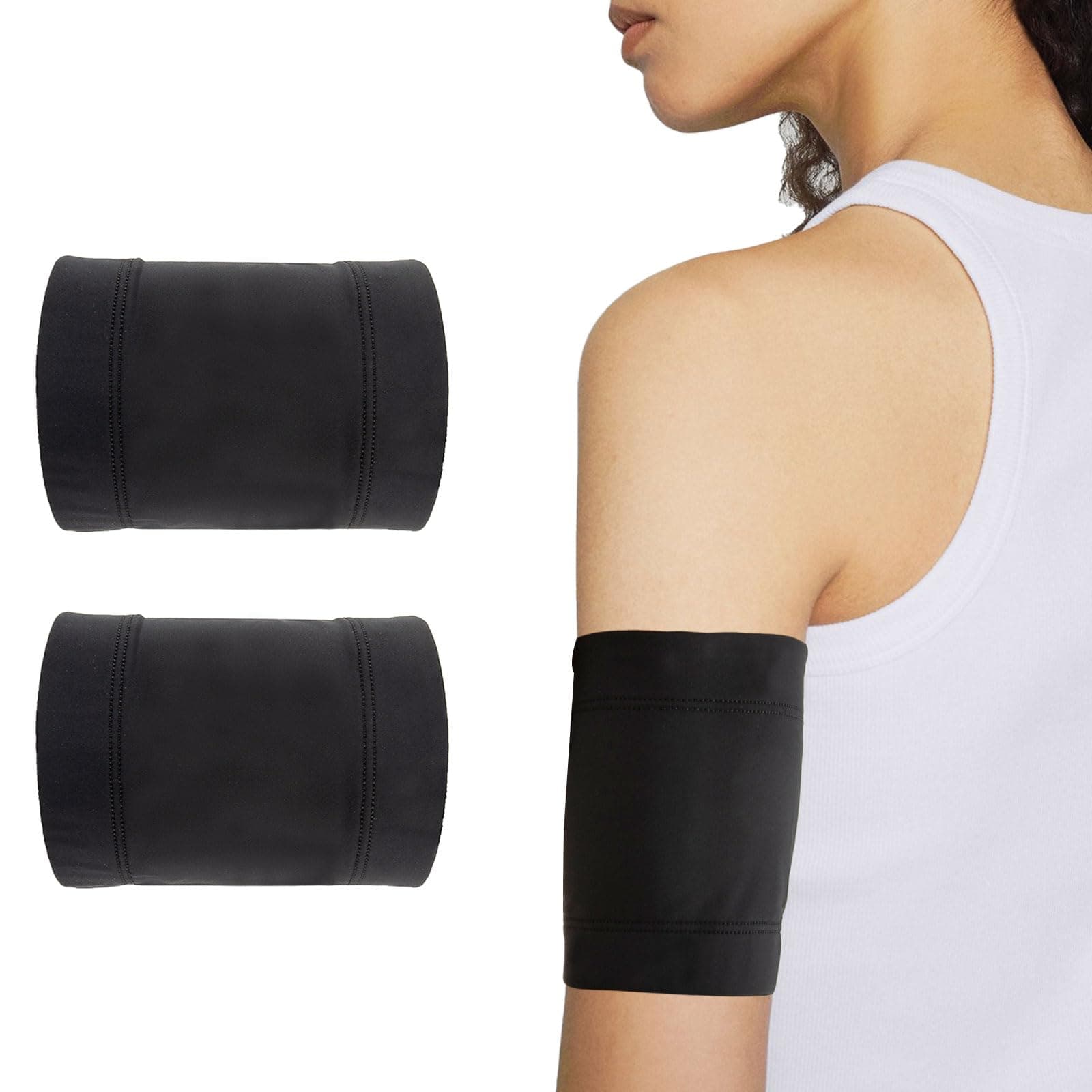 2Pcs Diabetic Sensor Armband, Diabetes Arm Band for Insulin Pod Monitoring Systems - Omnipod Dexcom Freestyle Libre, Protects Insulin Pod During Sports, Replace Adhesive Patches Tape (Black, S)