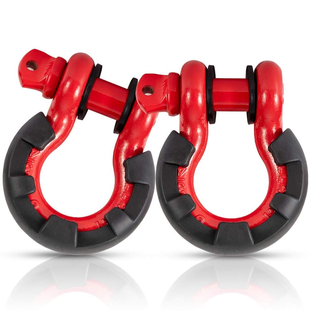 FieryRed 3/4 Inch D Ring Shackle 22046Ibs Break Strength with 7/8 Inch Locking Pin and Black Isolator Washer Kits to Use With Tow Strap, Pack of 2