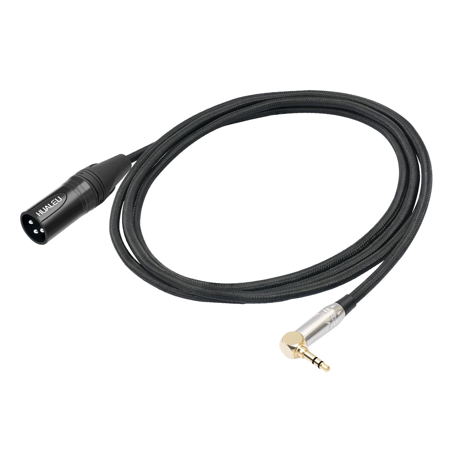 HUALEU 3.3Feet Right Angle 3.5mm to XLR Balanced Microphone Cable,Gold-Plated 1/8 inch TRS Mini Jack Aux to XLR Male Mono Audio Cord for Speaker,Mixer