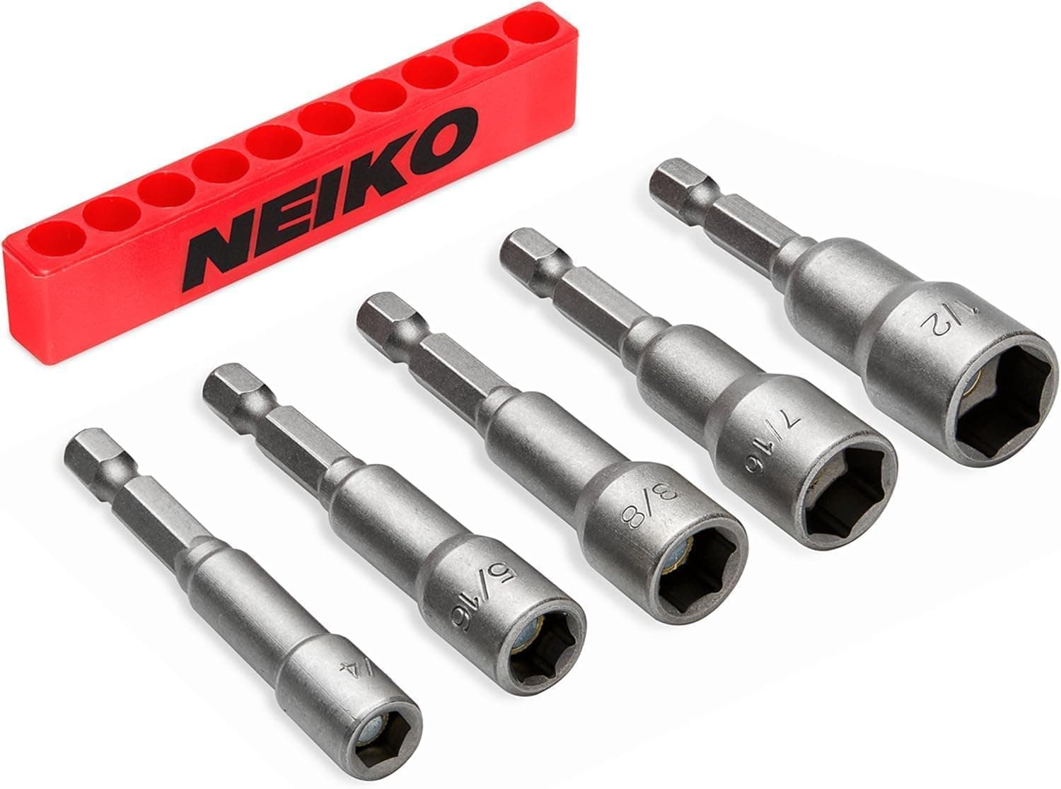 NEIKO 10066A 1/4” Hex Shank Magnetic Power Nut Driver Set | 5 Piece | SAE | Sizes 1/4" to 1/2” | Cr-V
