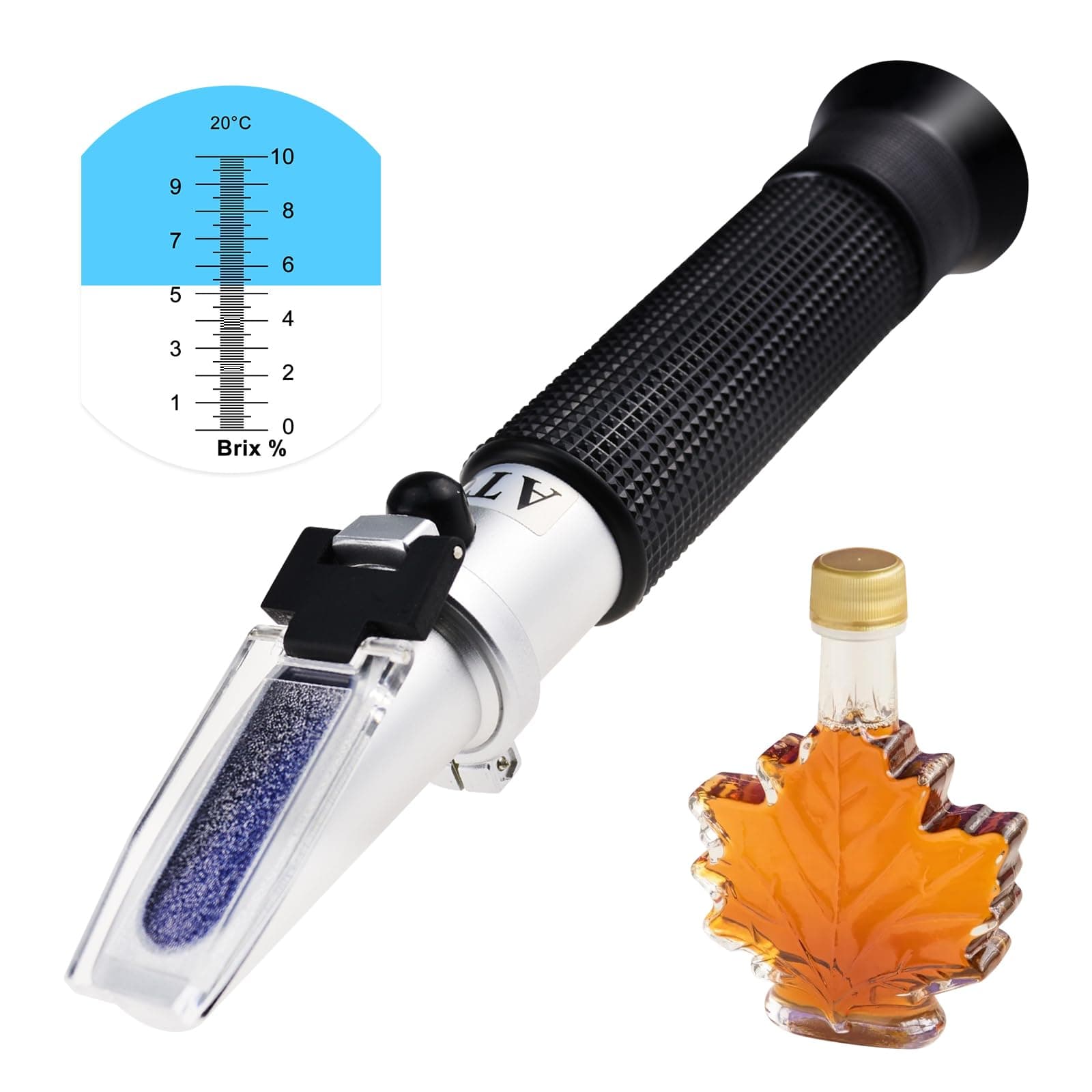 0-10% Brix Refractometer for Testing Sugar Content Maple sap Syrup, Low-Concentrated Sugar Solutions, Tea, Portable Hand Held Sugar Content Measurement with ATC Function and LED Light, pipettes