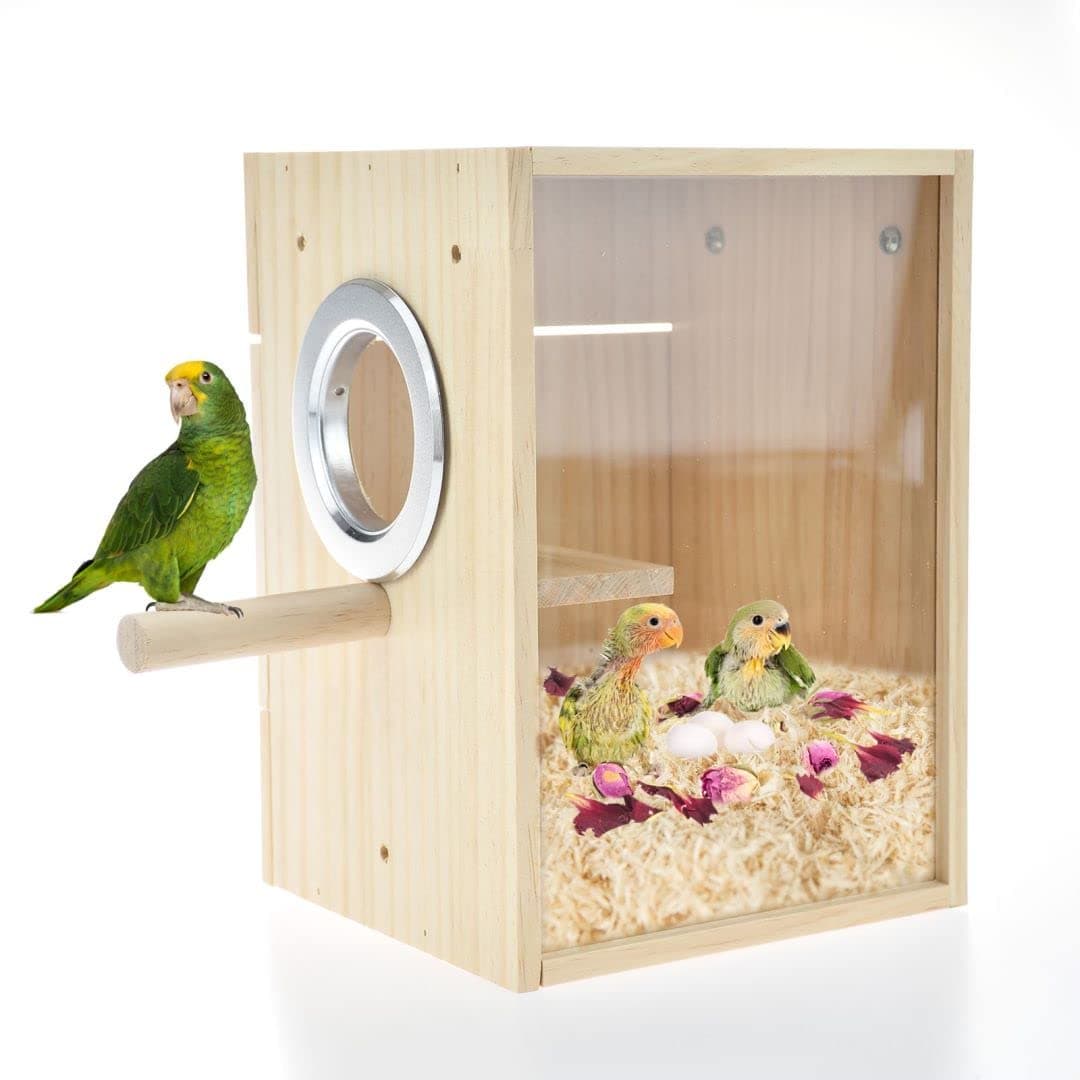 Bird Nest Box Parakeet Breeding Nest Box Bird Nest House Wooden Acrylic Transparent Breeding Box for Finch Lovebirds Cockatiel Budgie Conure Parrot