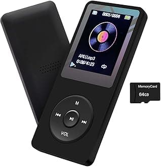 MP3 Player 64GB with Speaker Earphone Portable HiFi Lossless Sound MP3 Mini Music Player Voice Recorder E-Book HD Screen 1.8 inch Black Support up to 128GB