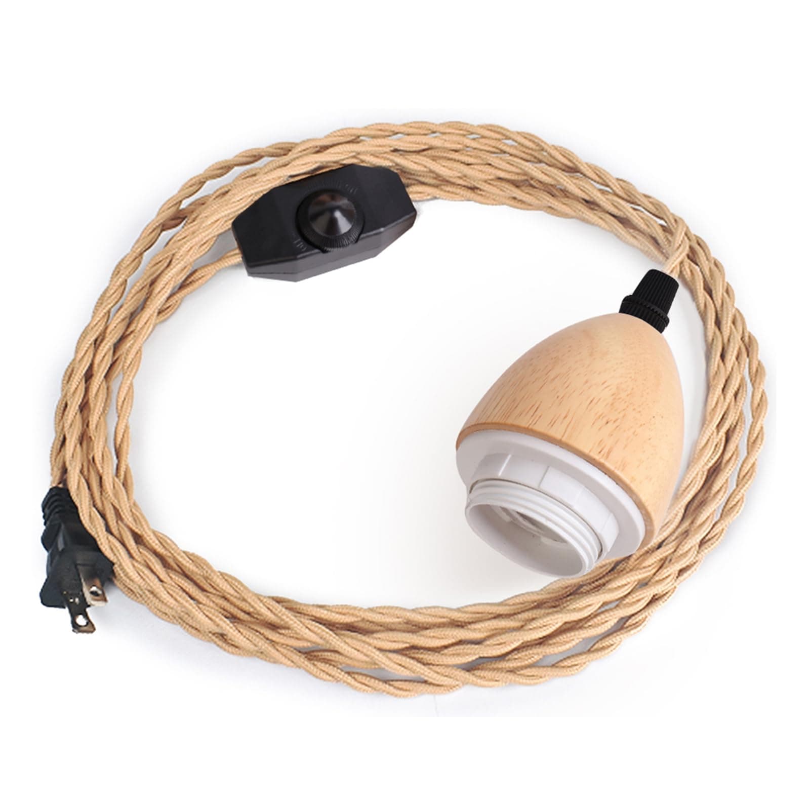 Arturesthome 16.4FT- Pendant Light Cord Hanging Light Kit with Dimmable Switch Vintage Lamp Cord with Twisted Nylon Lights Socket E26 E27 for Farmhouse Lamp Cable DIY