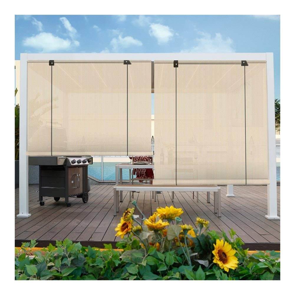 LSXIAO Outdoor Sun Shade, External Roller Blinds, Thick Mesh Cloth Aluminum Alloy Track Anti-UV Blockage Draw Rope Control for Porches, Pergola, Terrace, Deck (Color : Brown, Size : 1x1.8m)