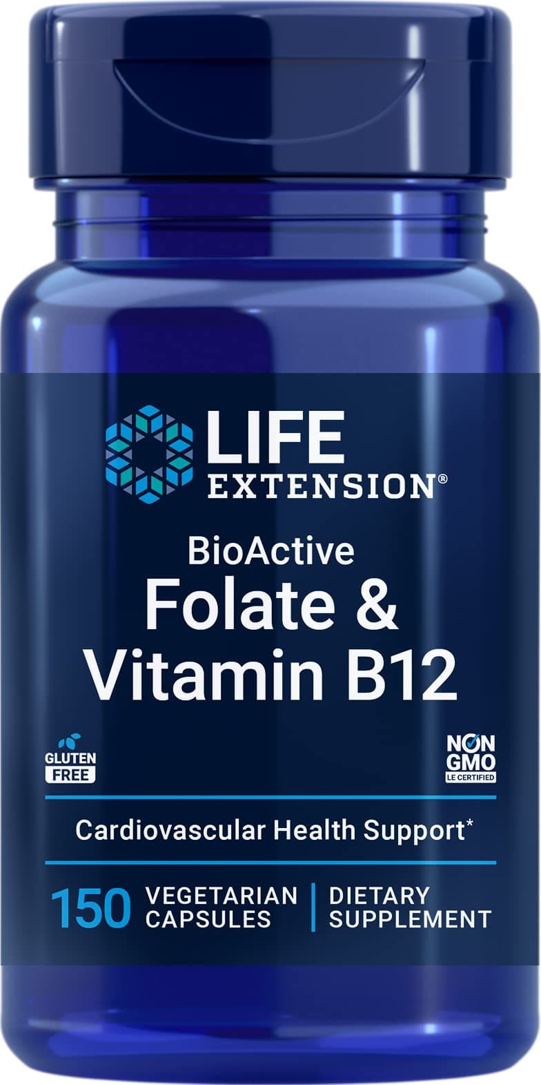 BioActive Folate & Vitamin B12, 150 Vegetarian Capsules - Non GMO, Gluten Free Supplement