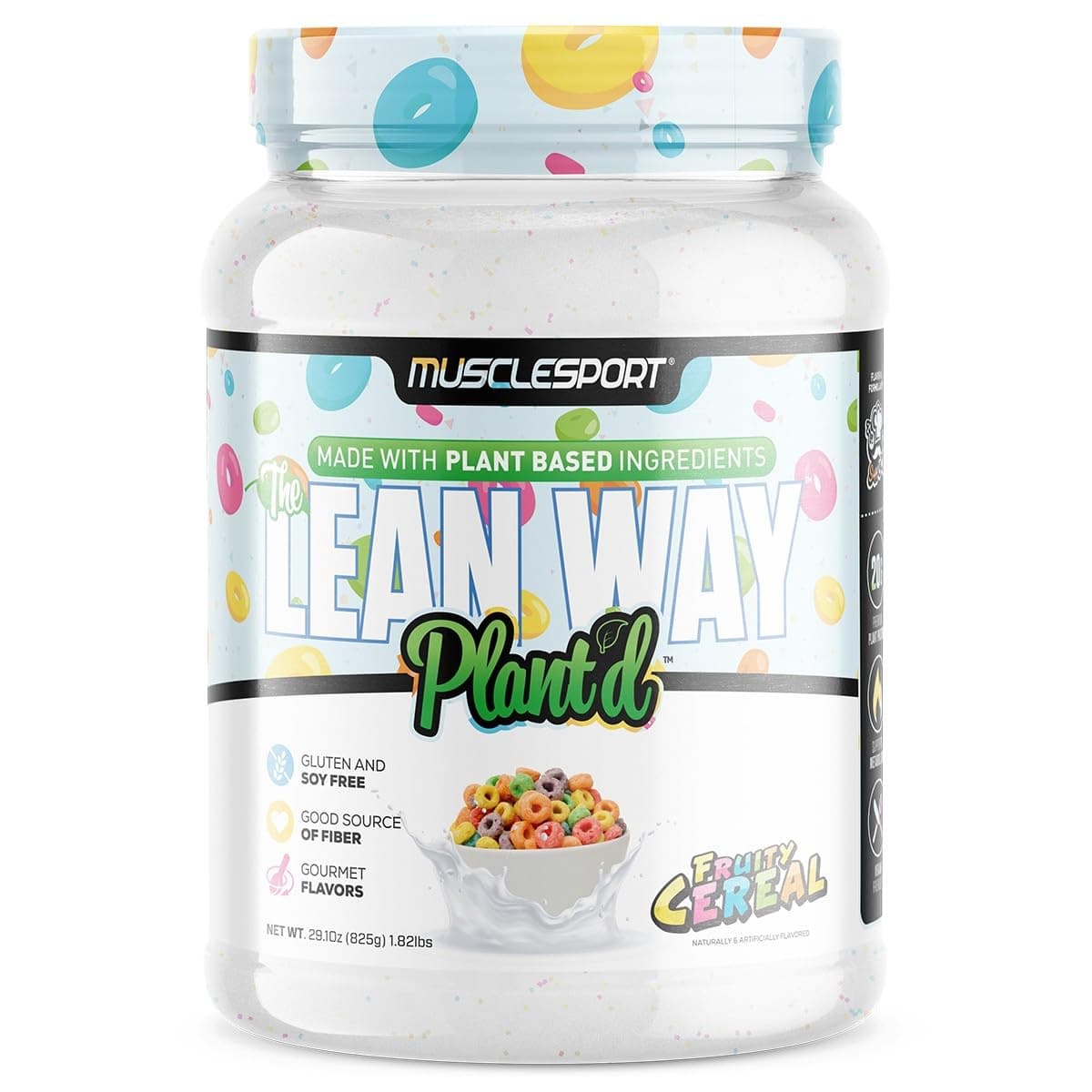 Musclesport Lean Way Plant Protein - Pea Protein and Brown Rice Protein Blend, with Added CLA, MCT and L-Carnitine - 20 Servings (Fruity Cereal)