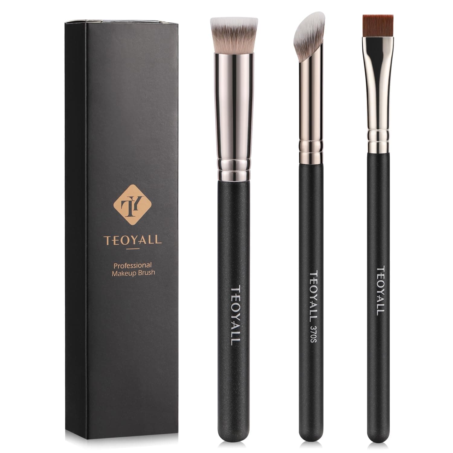 Concealer Brush Set, Flat Top Blush Brush, Angled Nose Contour Brush Ultra-Thin Eyeliner Eyebrow Brush for Flawless Finish (370S/Flat Top/Thin Flat)