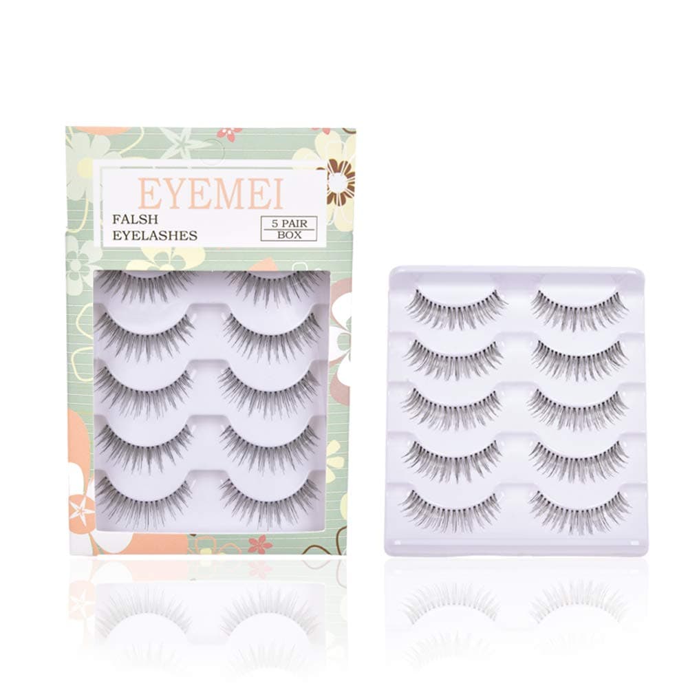 False Eyelashes 5 Pairs Reusable 3D Handmade Multipack Black Premium Quality Fashion Soft Natural Looking Eyelash Style by EYEMEI