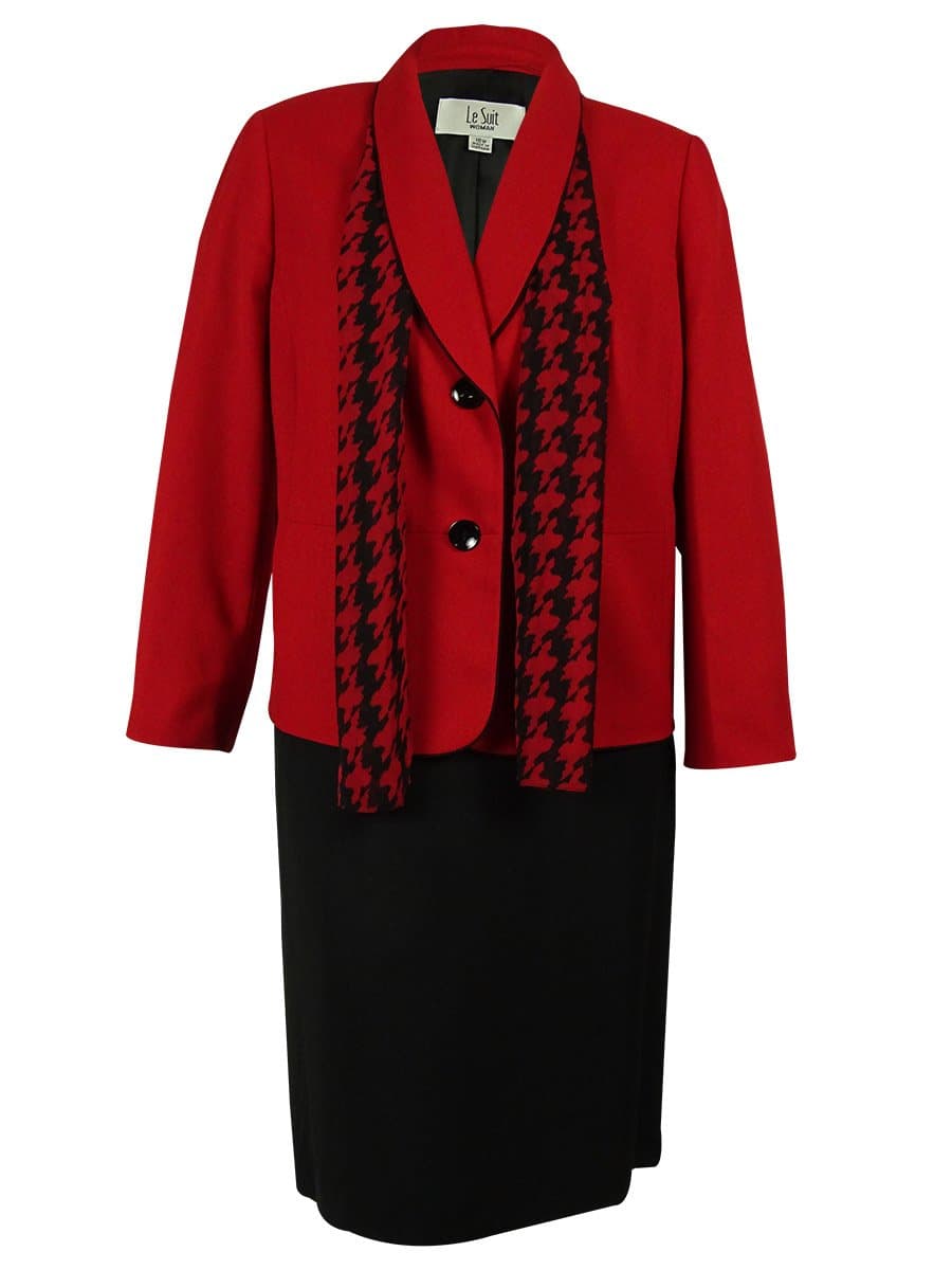 Le Suit Women's Plus Size Trimmed Collar Jacket Pant and Skirt Set