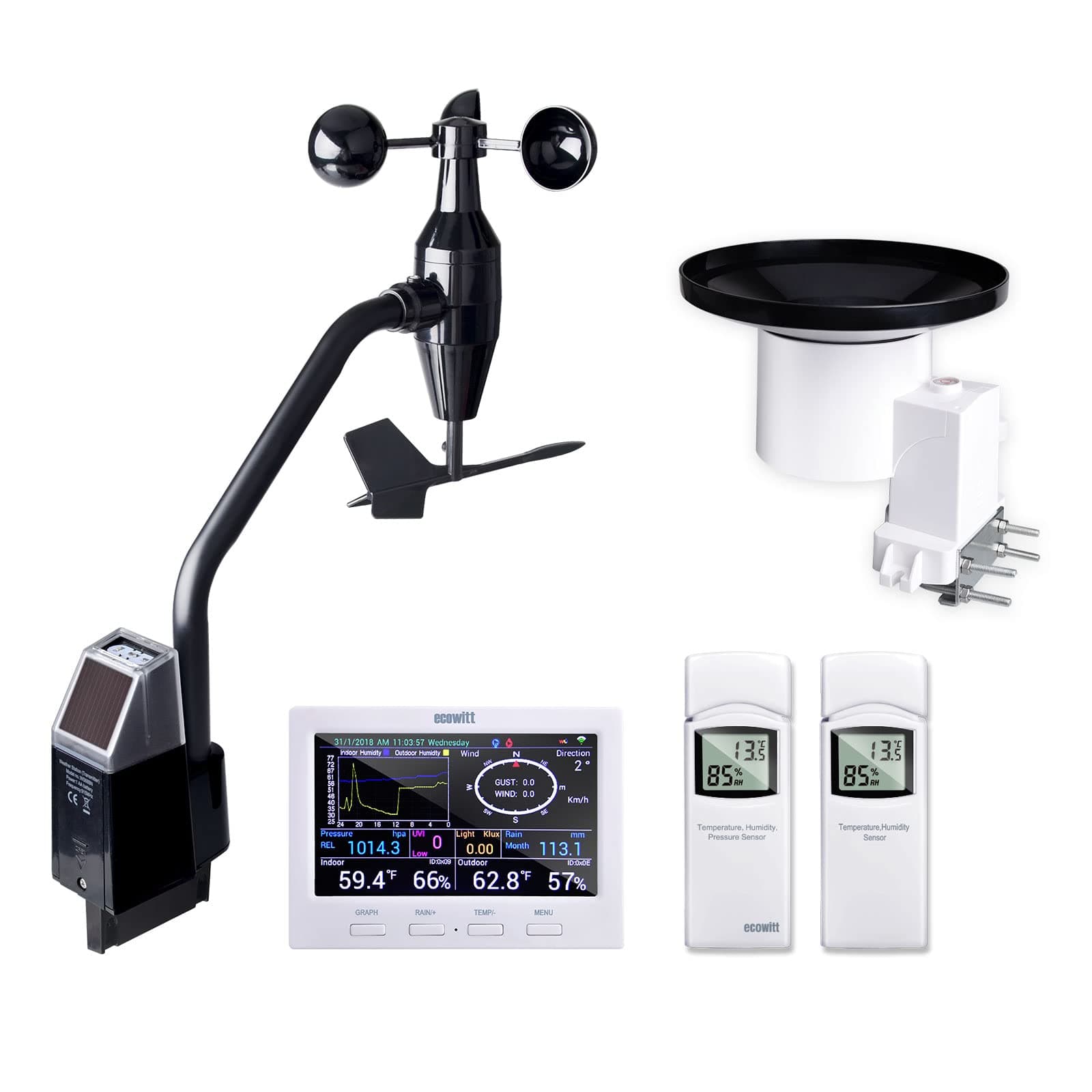 ECOWITT HP3501 TFT Wi-Fi Weather Station with Solar Powered Wireless Anemometer, UV & Light Sensor, Self-Emptying Rain Collector, Color Graph Display, Weather APP and PC Software