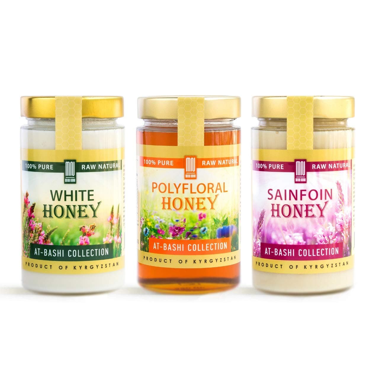 Mountain Honey (3-PACK) Wildflower Raw Honey from Central Asia - Includes: White Honey, Polyfloral, Sainfoin – by Mira Nova