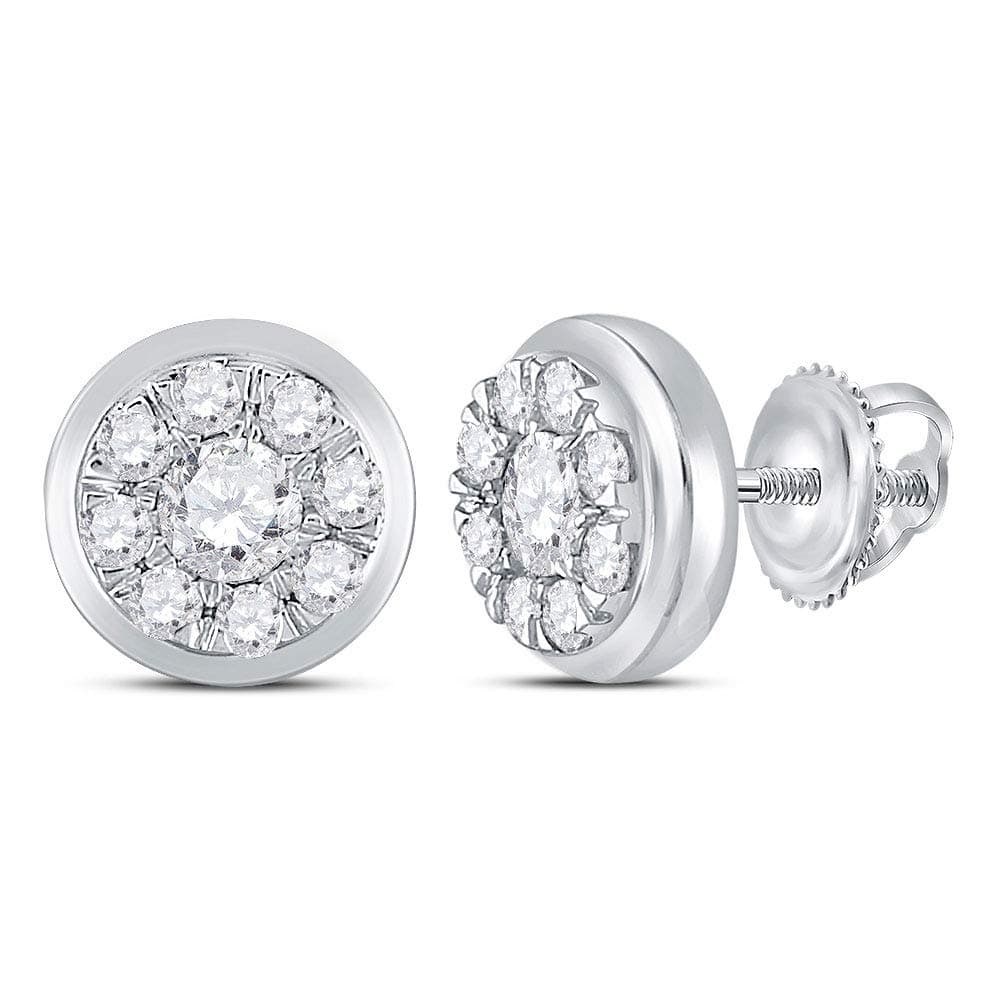 14kt White Gold Womens Round Diamond Cluster Stud Earrings 1 Cttw (119096)