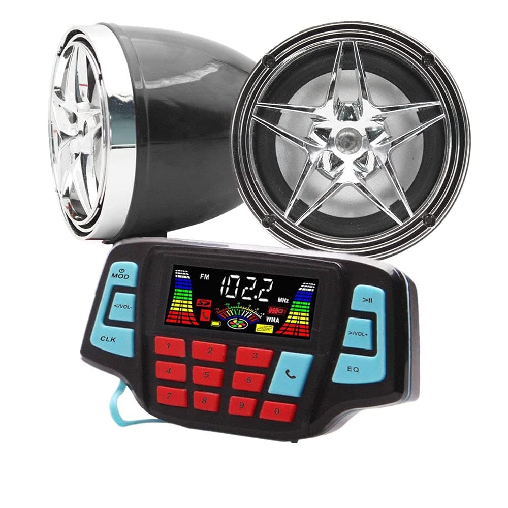 beyondcity UTV ATV Bluetooth Amplifier Sound System Hand-free Speakers FM USB Audio System Stereo 3.5Inch Speakers 12V Motorcycle Waterproof Audio FM Radio Stereo Speaker For iPhone/iPod/MP3 Skull