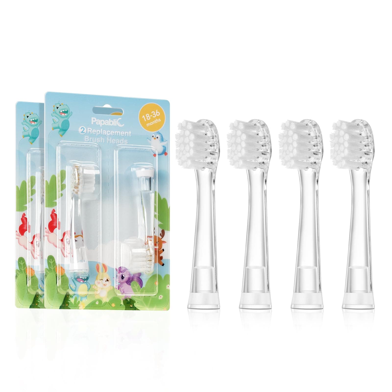 Papablic Replacement Toothbrush Heads - 4 Count | Compatible BabyHandy & Toddler Sonic Electric Toothbrushes (18-36 Months)