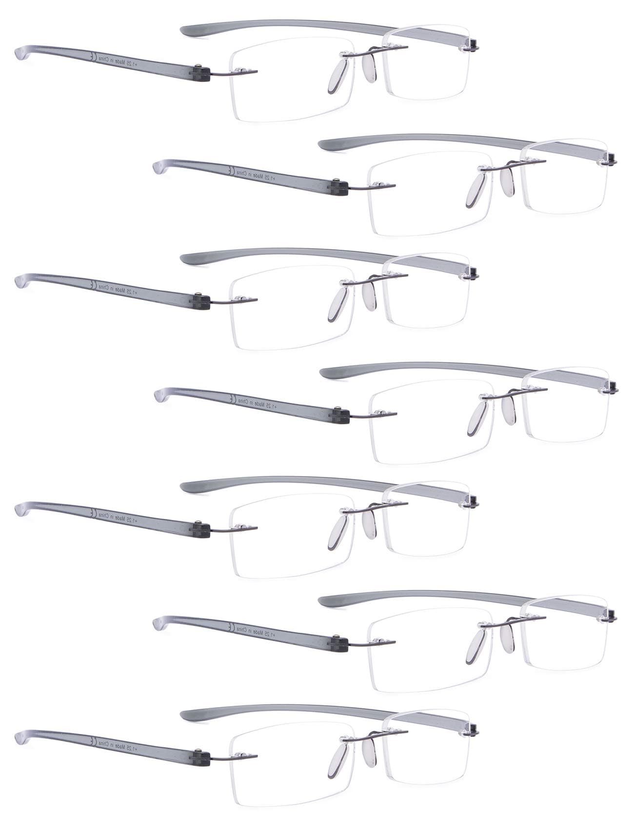 READING GLASSES 7 pack Small Lens Rimless Readers (Grey Arm, 1.75)