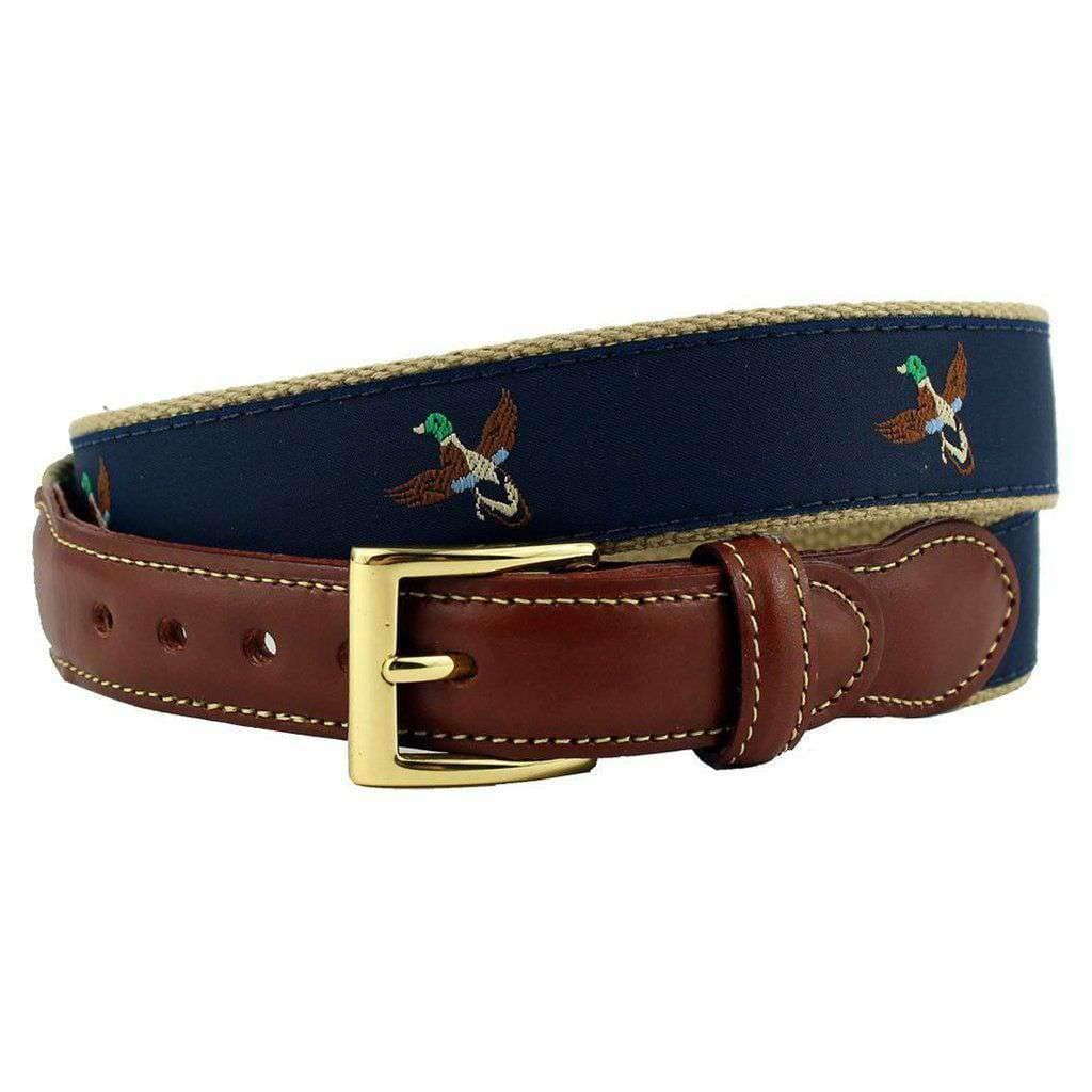 Duck Hunt Leather Tab Belt in Navy on Khaki Canvas